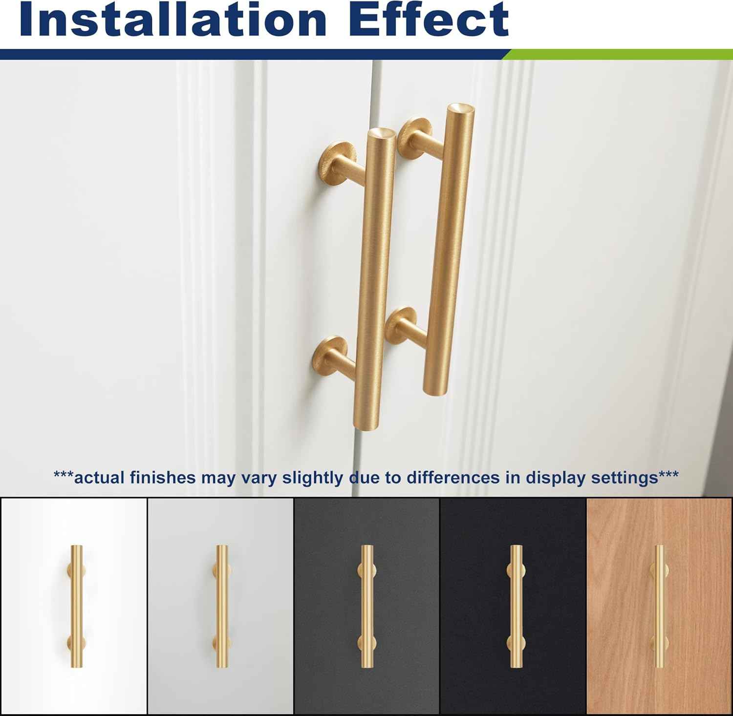 Cylinder Solid Brass Cabinet Pulls, Gold Kitchen Cabinet Handles, Gold Dresser Drawer Pulls, Modern Furniture Hardware, T-Bar Flat, Single Hole, Brushed Finish (2 or 6 pack) - Luciddepot