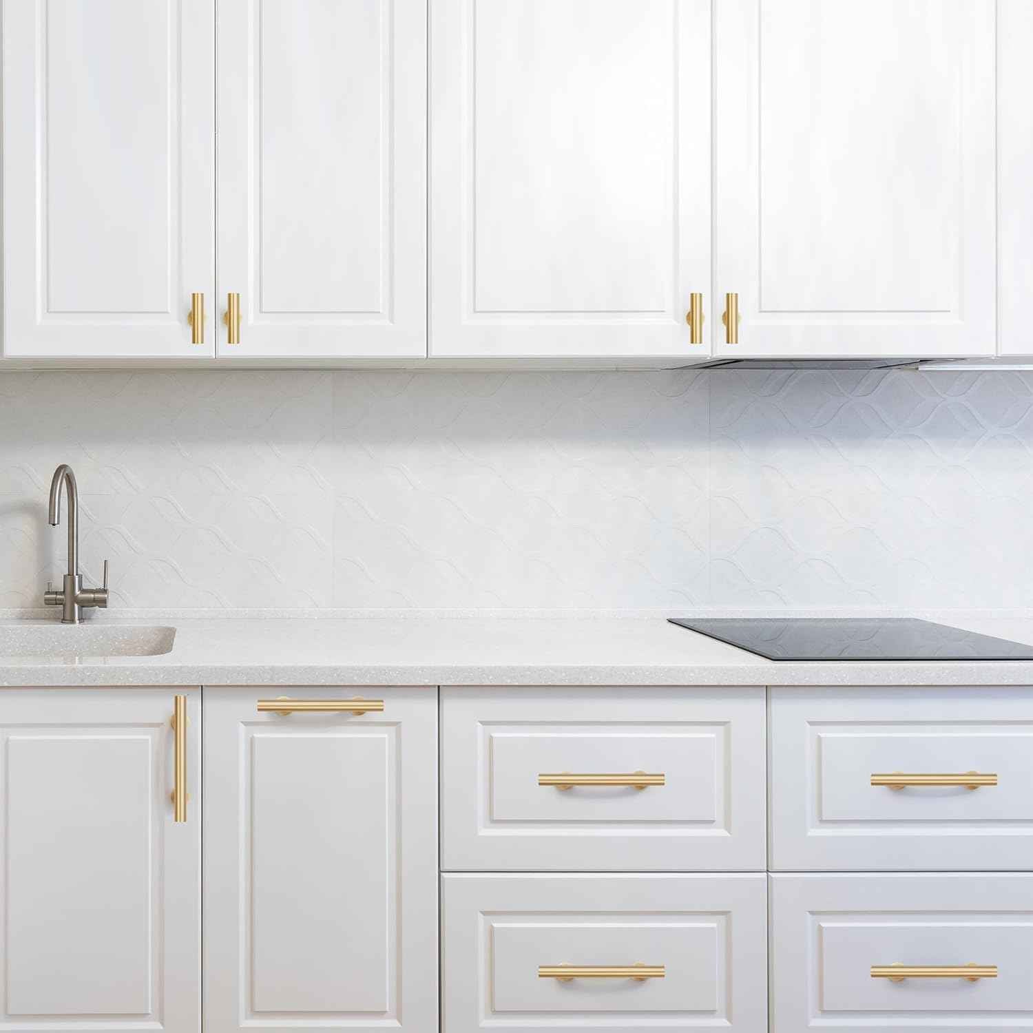 Cylinder Solid Brass Cabinet Pulls, Gold Kitchen Cabinet Handles, Gold Dresser Drawer Pulls, Modern Furniture Hardware, T-Bar Flat, Single Hole, Brushed Finish (2 or 6 pack) - Luciddepot