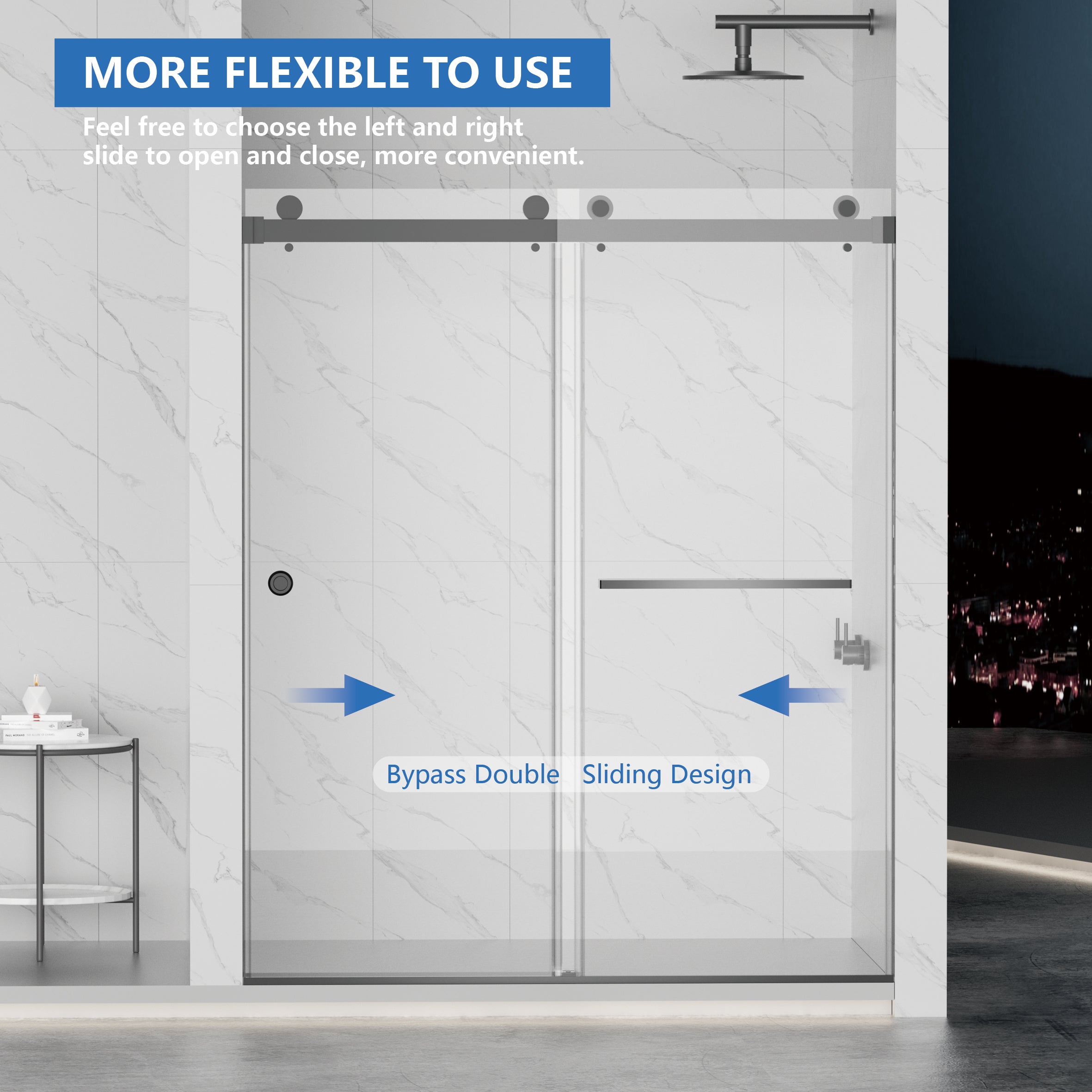 Frameless Double Sliding Shower Door 55"-59"W x 72"H, 8mm Thick SGCC Clear Premium Tempered Glass, Matte Black - Luciddepot