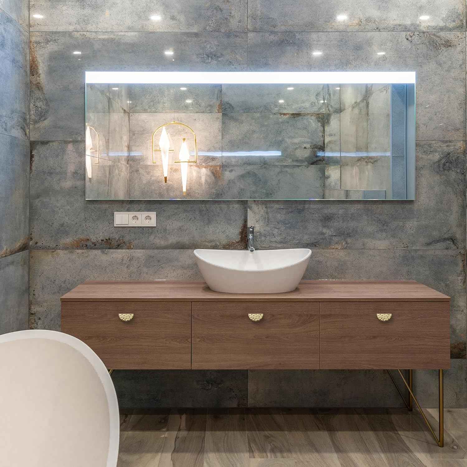 Hammered Gold Kitchen Cabinet Knobs, Solid Brass Knobs for Dresser Drawer, Minimalist Bathroom Cabinet Pulls, Modern Furniture Hardware, Brushed Finish (Semicircle/Round/Mushroom) - Luciddepot