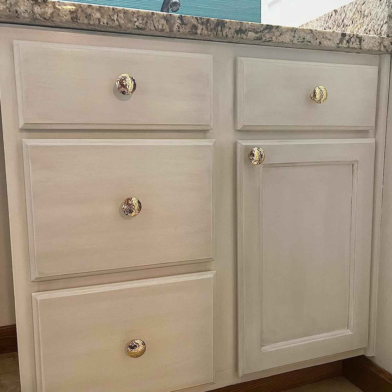 Hammered Gold Kitchen Cabinet Knobs, Solid Brass Knobs for Dresser Drawer, Minimalist Bathroom Cabinet Pulls, Modern Furniture Hardware, Brushed Finish (Semicircle/Round/Mushroom) - Luciddepot