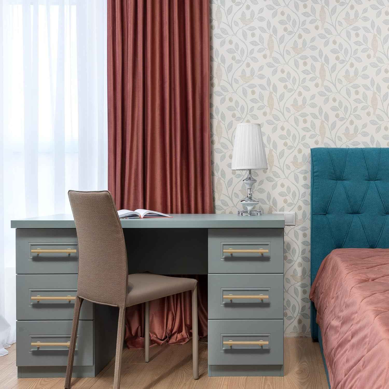 Cylinder Solid Brass Cabinet Pulls, Gold Kitchen Cabinet Handles, Gold Dresser Drawer Pulls, Modern Furniture Hardware, T-Bar Flat, Single Hole, Brushed Finish (2 or 6 pack) - Luciddepot