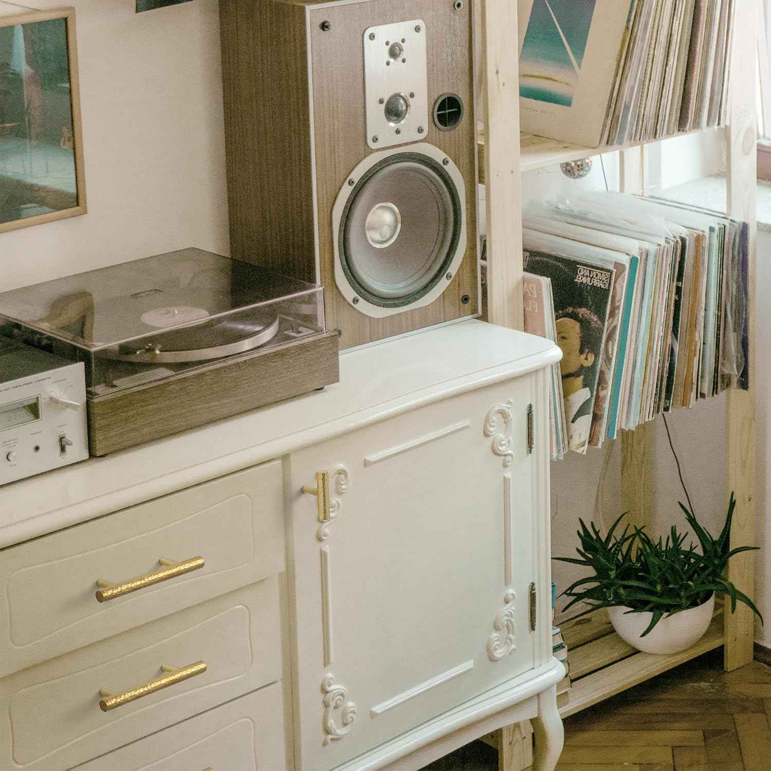 Hammered Cylinder Solid Brass Cabinet Pulls, Gold Kitchen Cabinet Handles, Gold Dresser Drawer Pulls, Modern Furniture Hardware, T-Bar Flat, Single Hole, Brushed Finish (2 or 6 pack) - Luciddepot