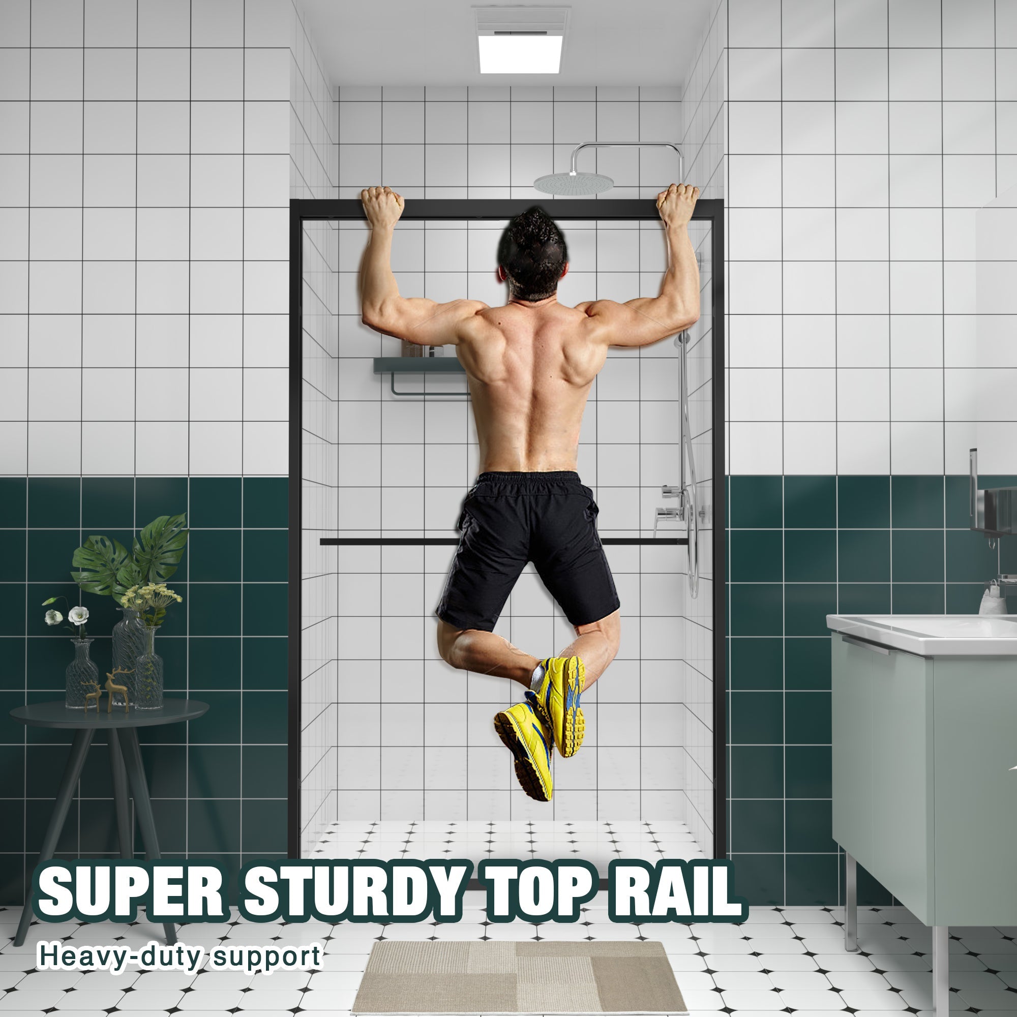 Aluminum Frame Double Sliding Shower Door 44"-48"W x76"H, 6mm Thick SGCC Clear Tempered Glass, Matte Black Finished - Luciddepot