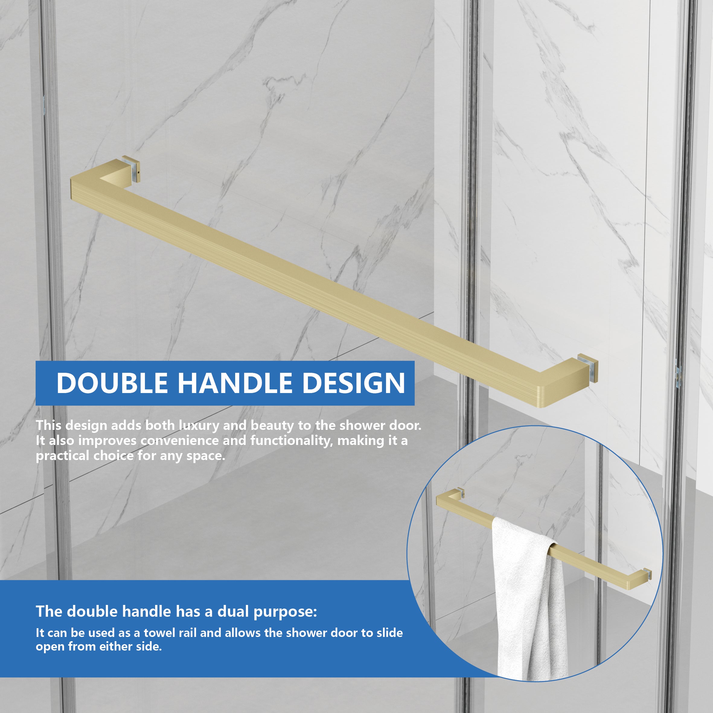 Frameless Double Sliding Shower Door 55"-59"W x 72"H, 8mm Thick SGCC Clear Premium Tempered Glass, Brushed Gold - Luciddepot