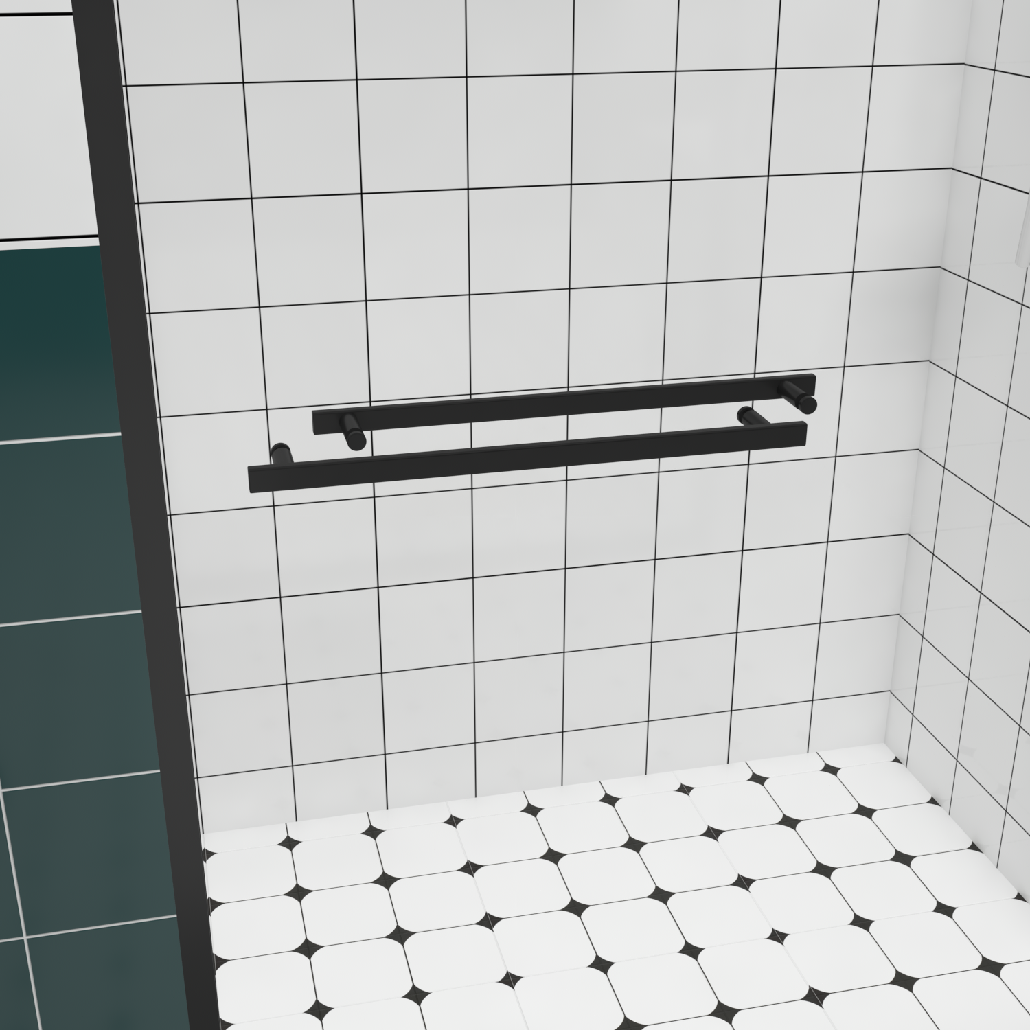 44–48 in. x 76 in. Double Sliding Shower Door, Matte Black Aluminum Frame with 6mm Clear Tempered Glass - Luciddepot