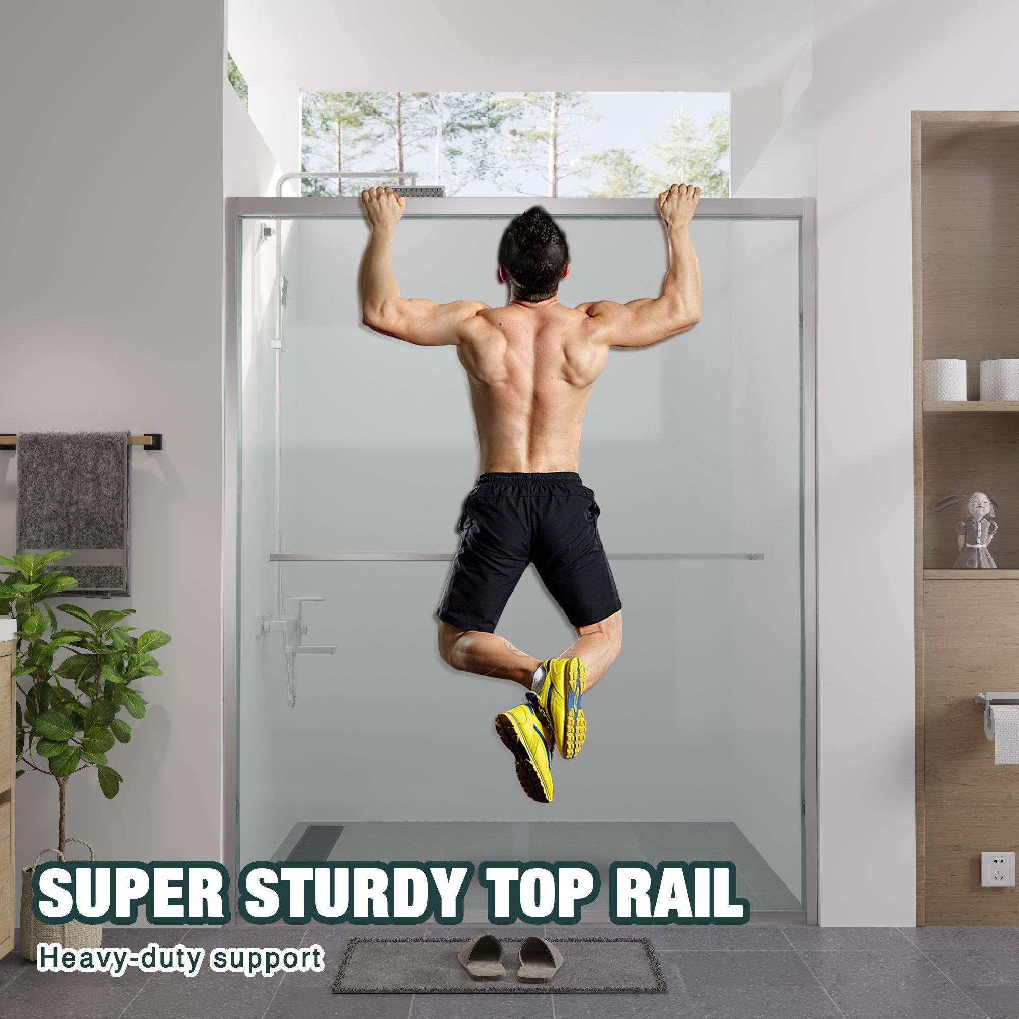 Aluminum Frame Double Sliding Shower Door 56"-60"W x 74"H, 6mm Thick SGCC Clear Tempered Glass, Chrome Finished - Luciddepot