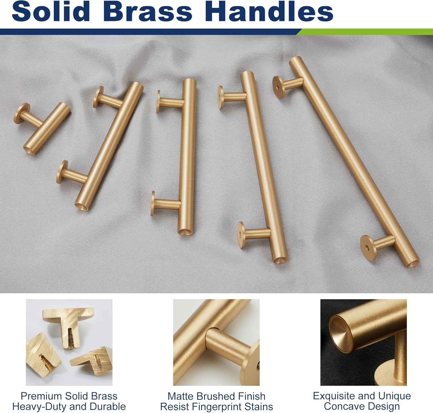 Cylinder Solid Brass Cabinet Pulls, Gold Kitchen Cabinet Handles, Gold Dresser Drawer Pulls, Modern Furniture Hardware, T-Bar Flat, Single Hole, Brushed Finish (2 or 6 pack) - Luciddepot