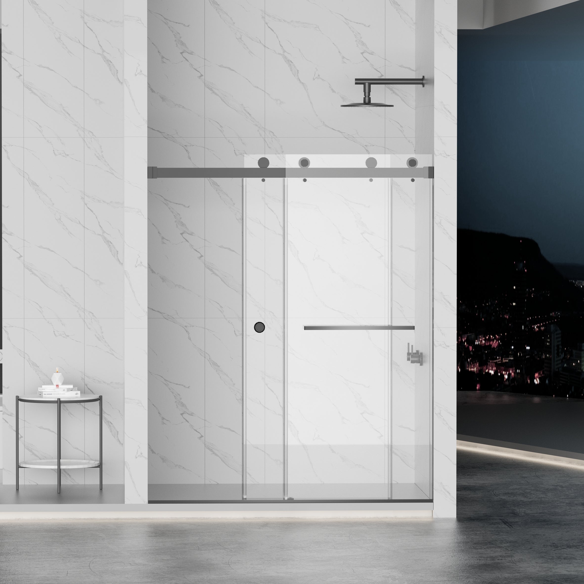 Frameless Double Sliding Shower Door 55"-59"W x 72"H, 8mm Thick SGCC Clear Premium Tempered Glass, Matte Black - Luciddepot