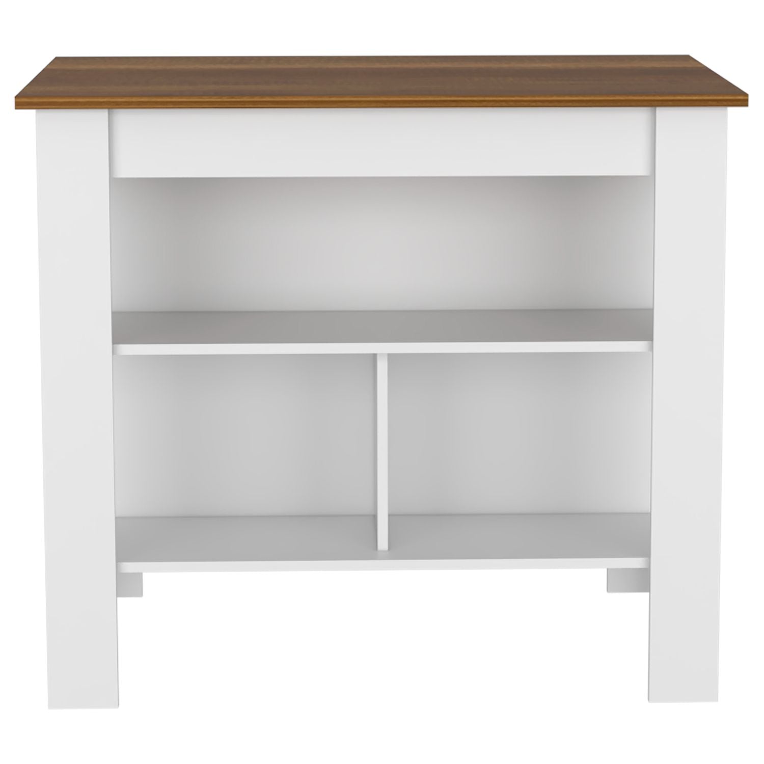 Delos Kitchen Island, Four Legs, Three Shelves, White / Walnut - Luciddepo
