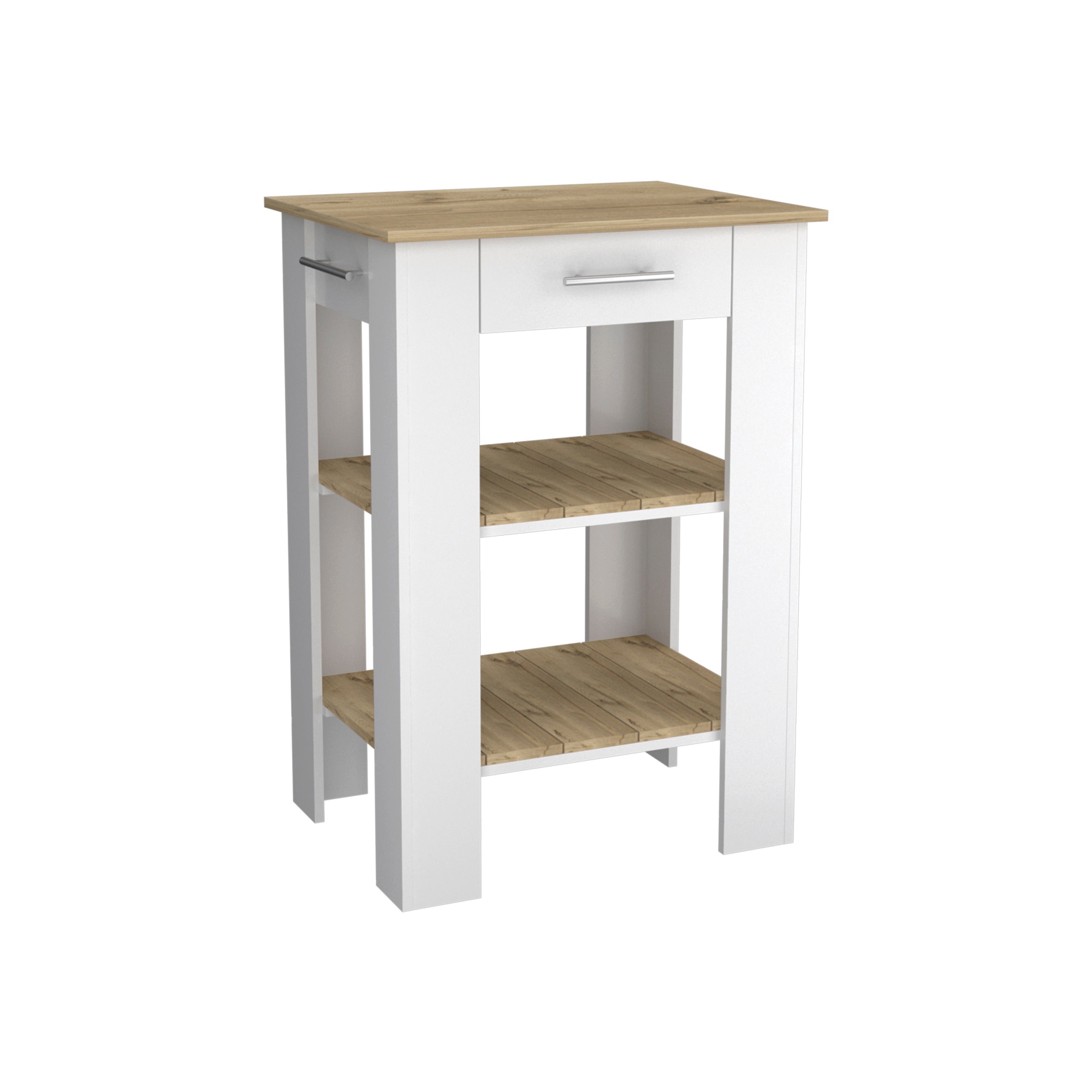 Delos 23 Kitchen Island with 2-Open Storage Shelves, 1-Drawer and Towel Rack, White / Light Oak - Luciddepo