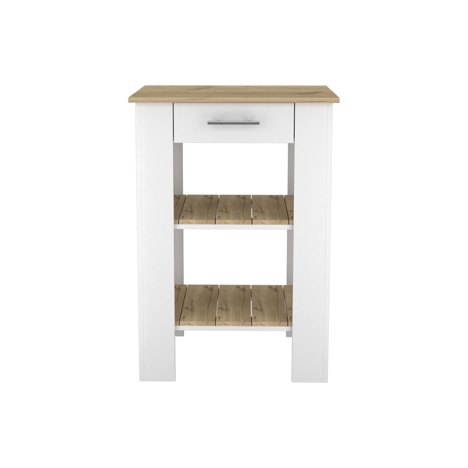 Delos 23 Kitchen Island with 2-Open Storage Shelves, 1-Drawer and Towel Rack, White / Light Oak - Luciddepo