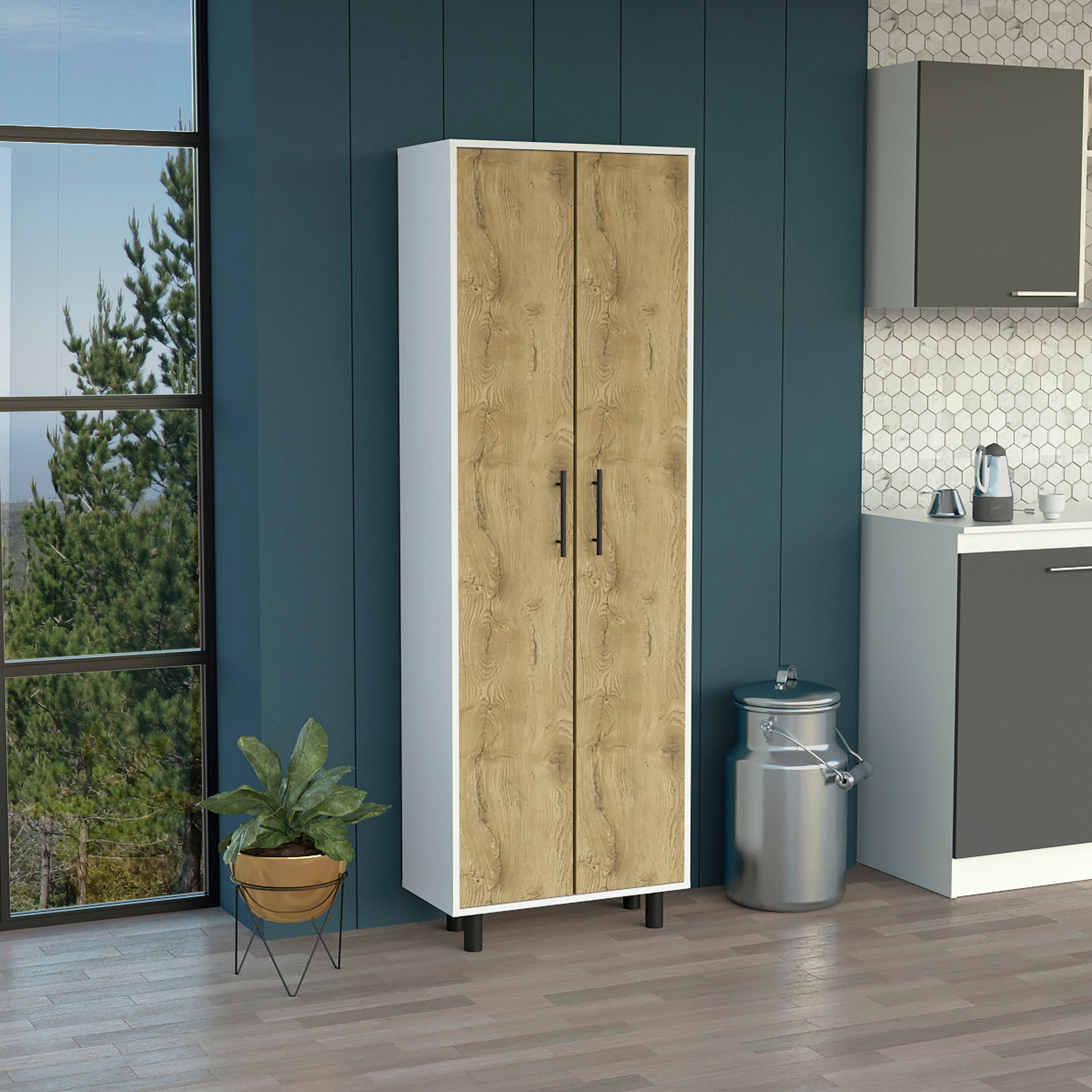 Kenner Multipurpose Storage Cabinet, 5-Tier Shelf, White / Macadamia - Luciddepo