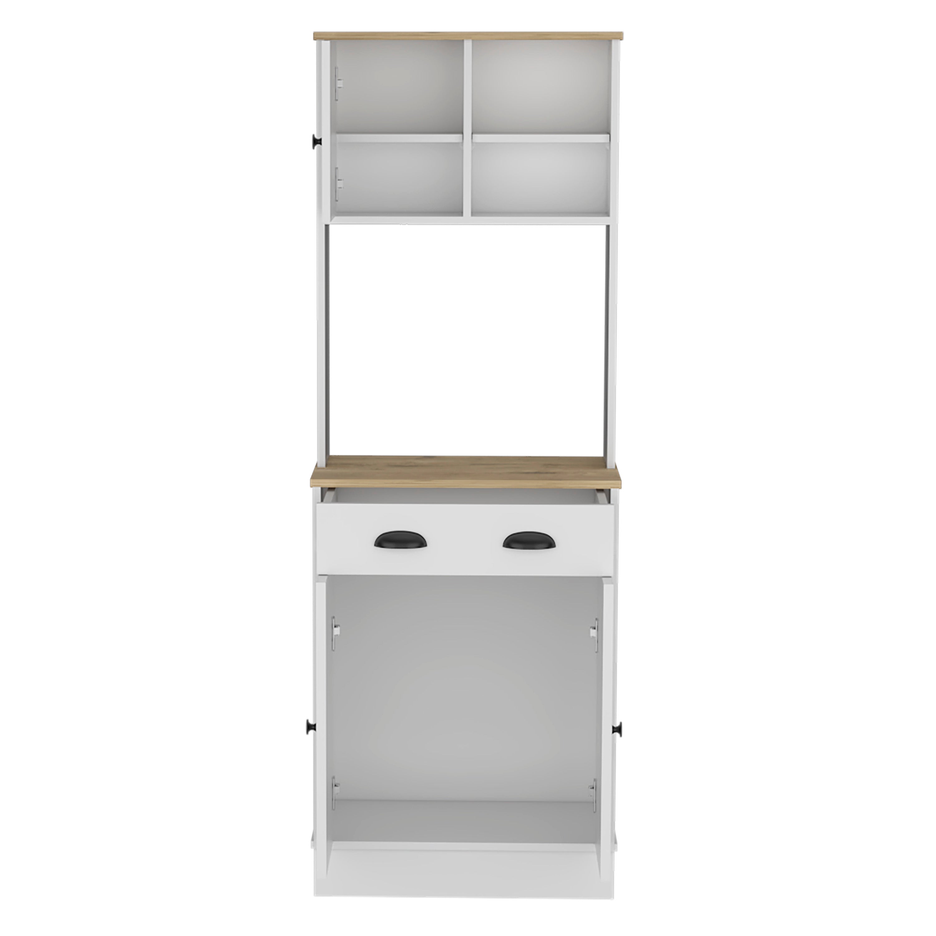 Selmer Pantry Cabinet with Drawer and 3-Doors, White / Macadamia - Luciddepo