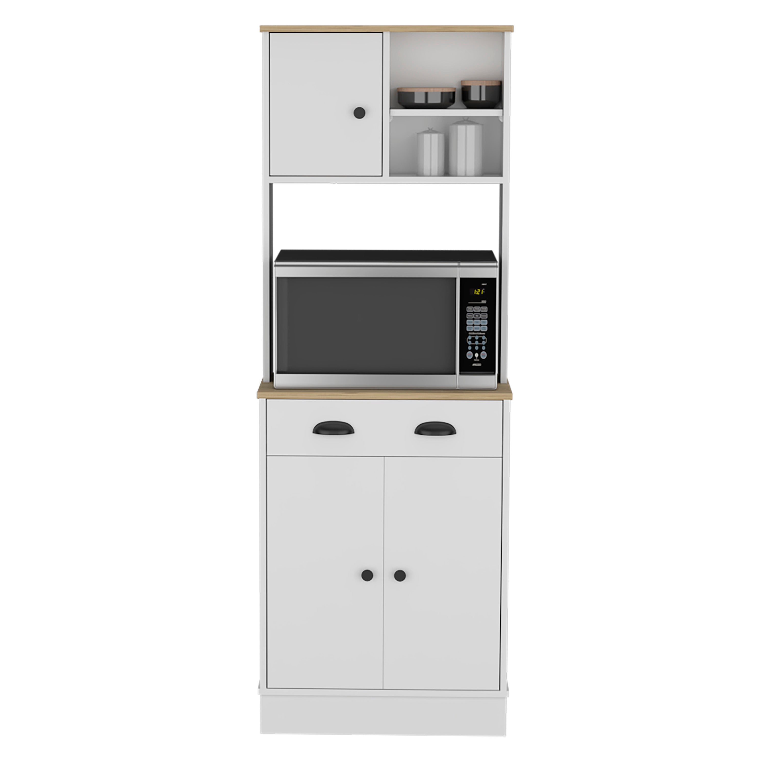Selmer Pantry Cabinet with Drawer and 3-Doors, White / Macadamia - Luciddepo