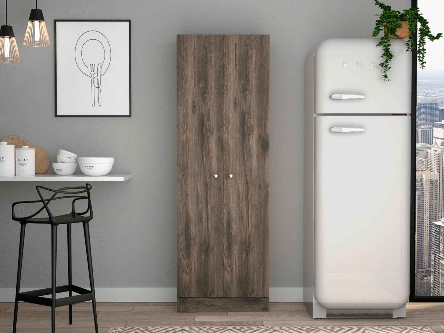 Dakari Multistorage Double Door Cabinet, Five Shelves, Dark Brown / Black