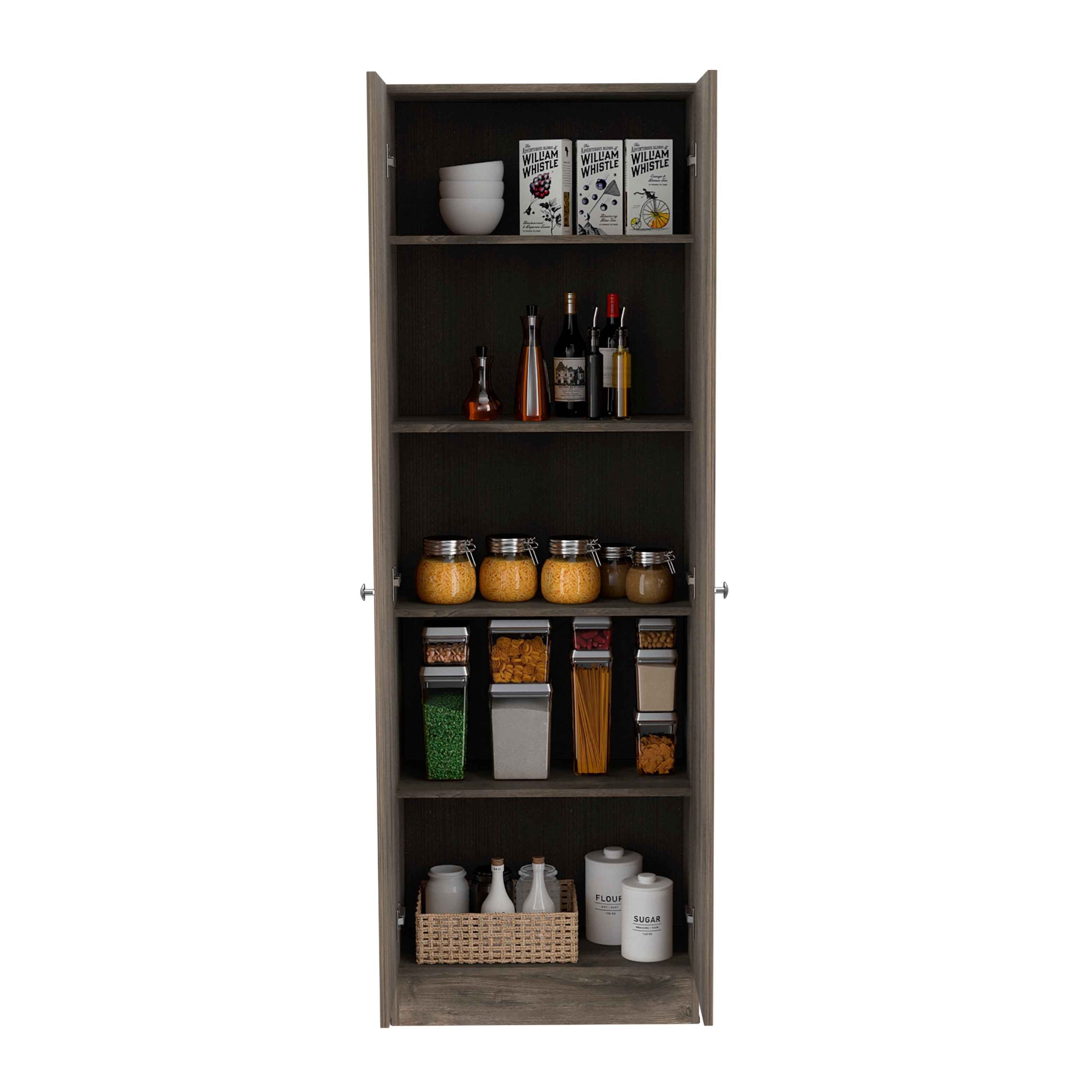 Dakari Multistorage Double Door Cabinet, Five Shelves, Dark Brown / Black