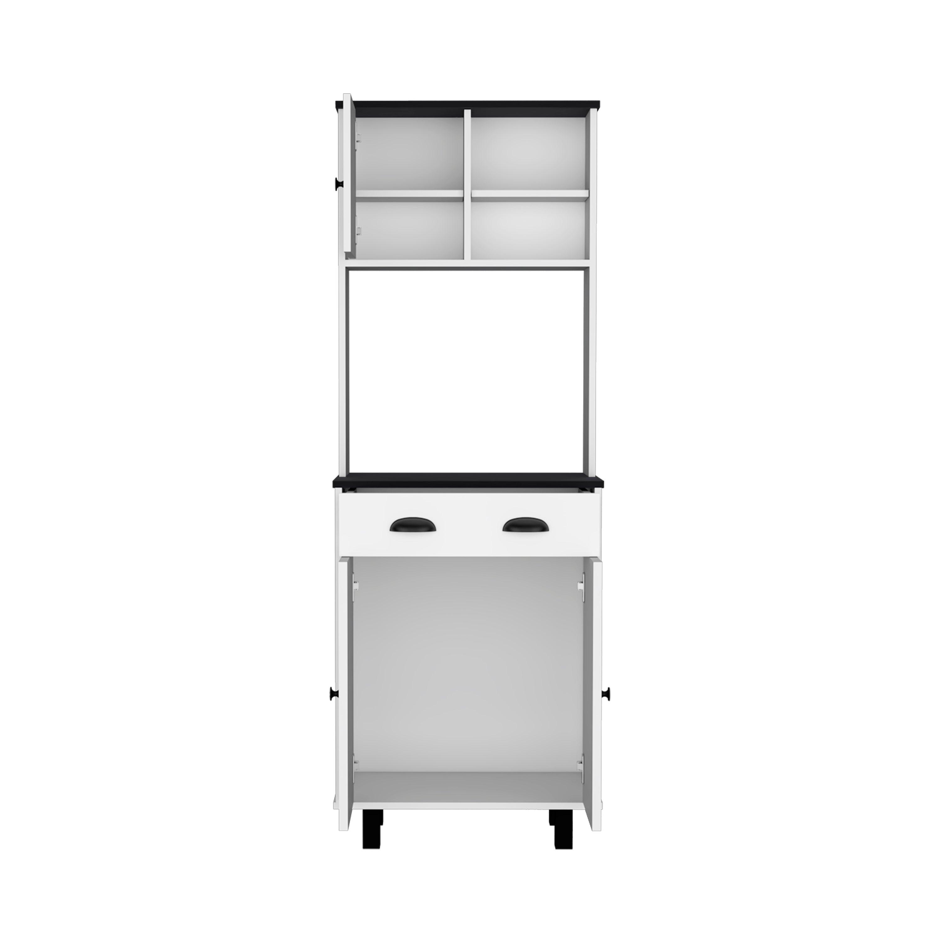 Waco 67" H Kitchen Pantry with Two Cabinets, Two Open Shelves, and One Drawer,White/Black - Luciddepo