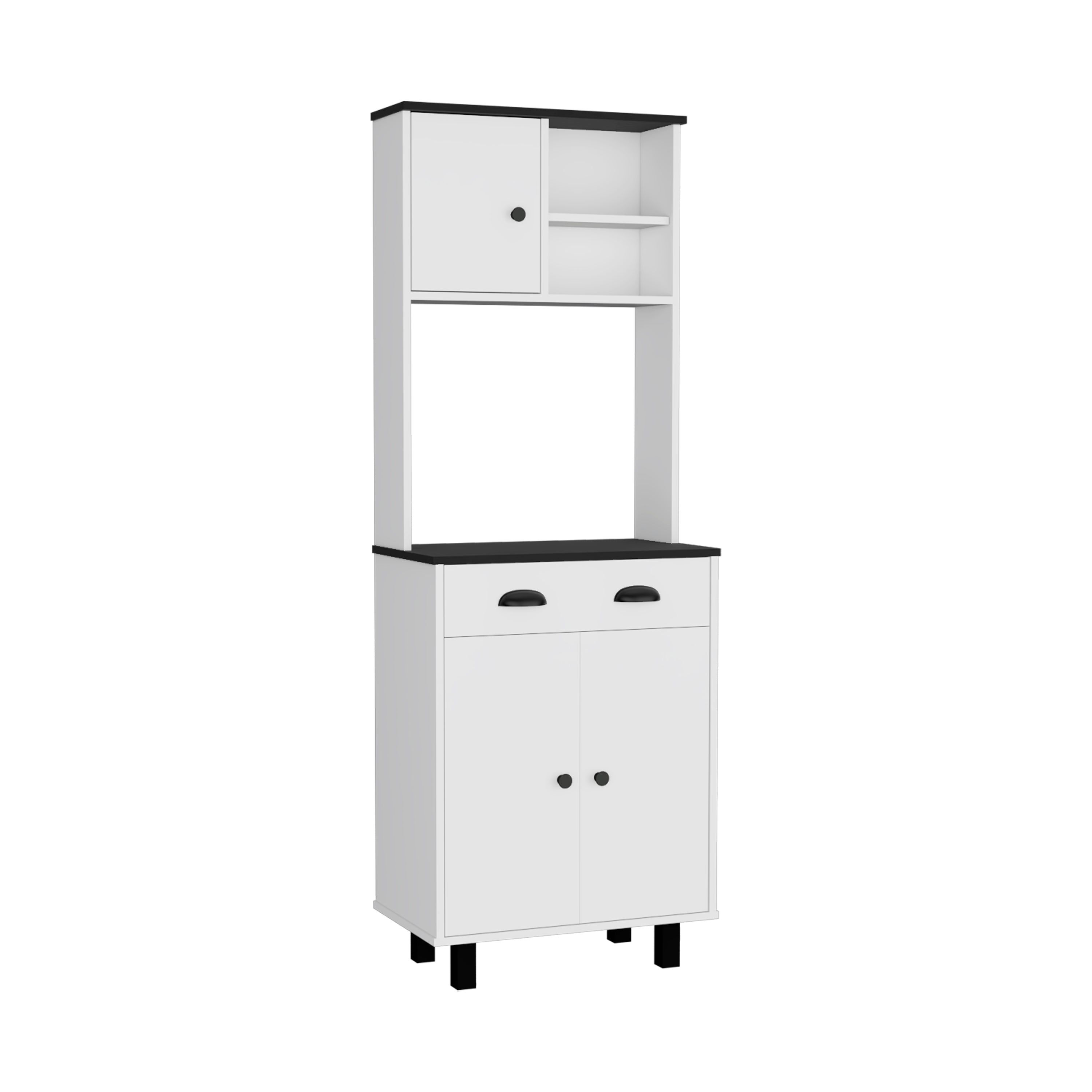 Waco 67" H Kitchen Pantry with Two Cabinets, Two Open Shelves, and One Drawer,White/Black - Luciddepo