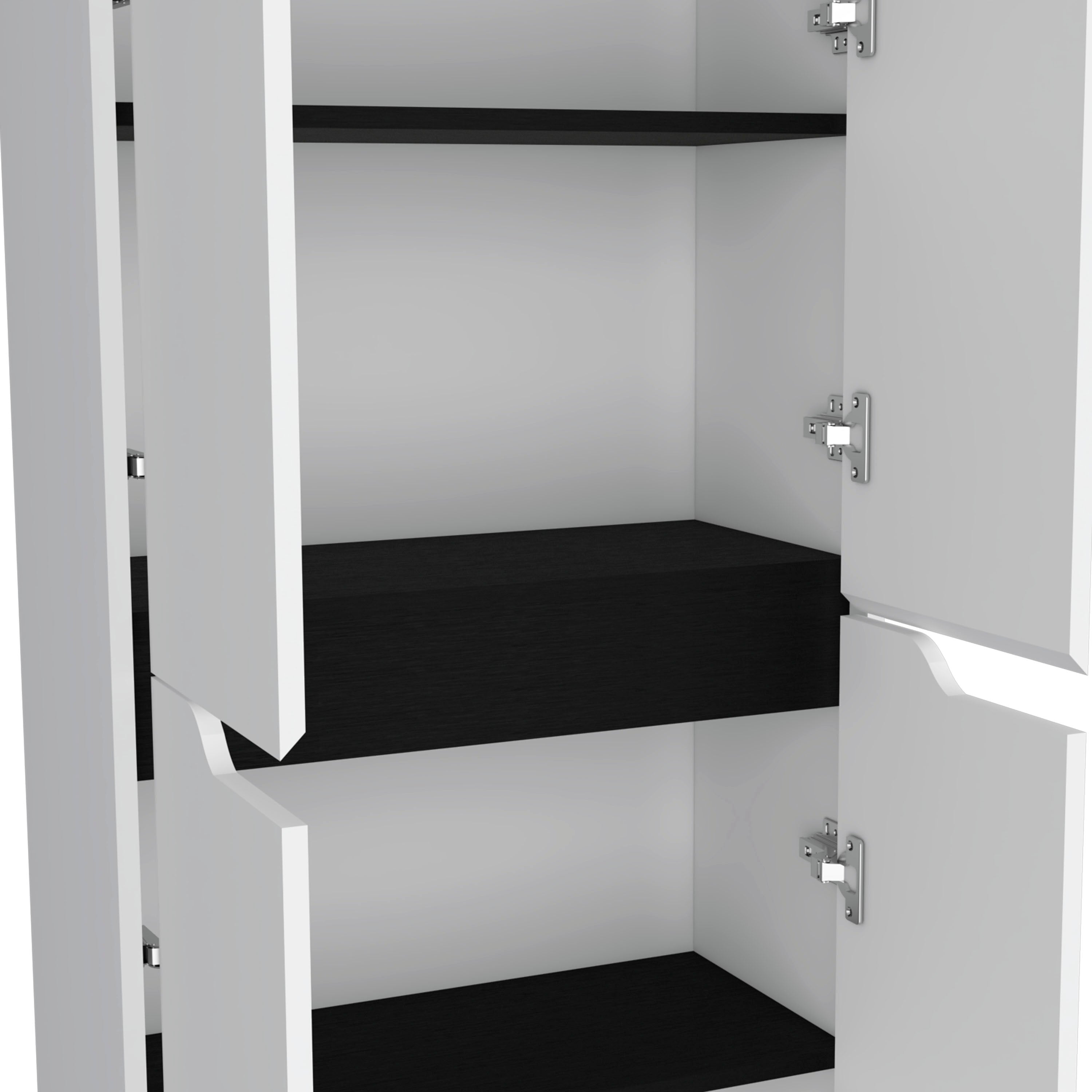 Atka 67"H Kitchen Storage Cabinet, with Four Doors and Five Interior Shelves,White/Black - Luciddepo