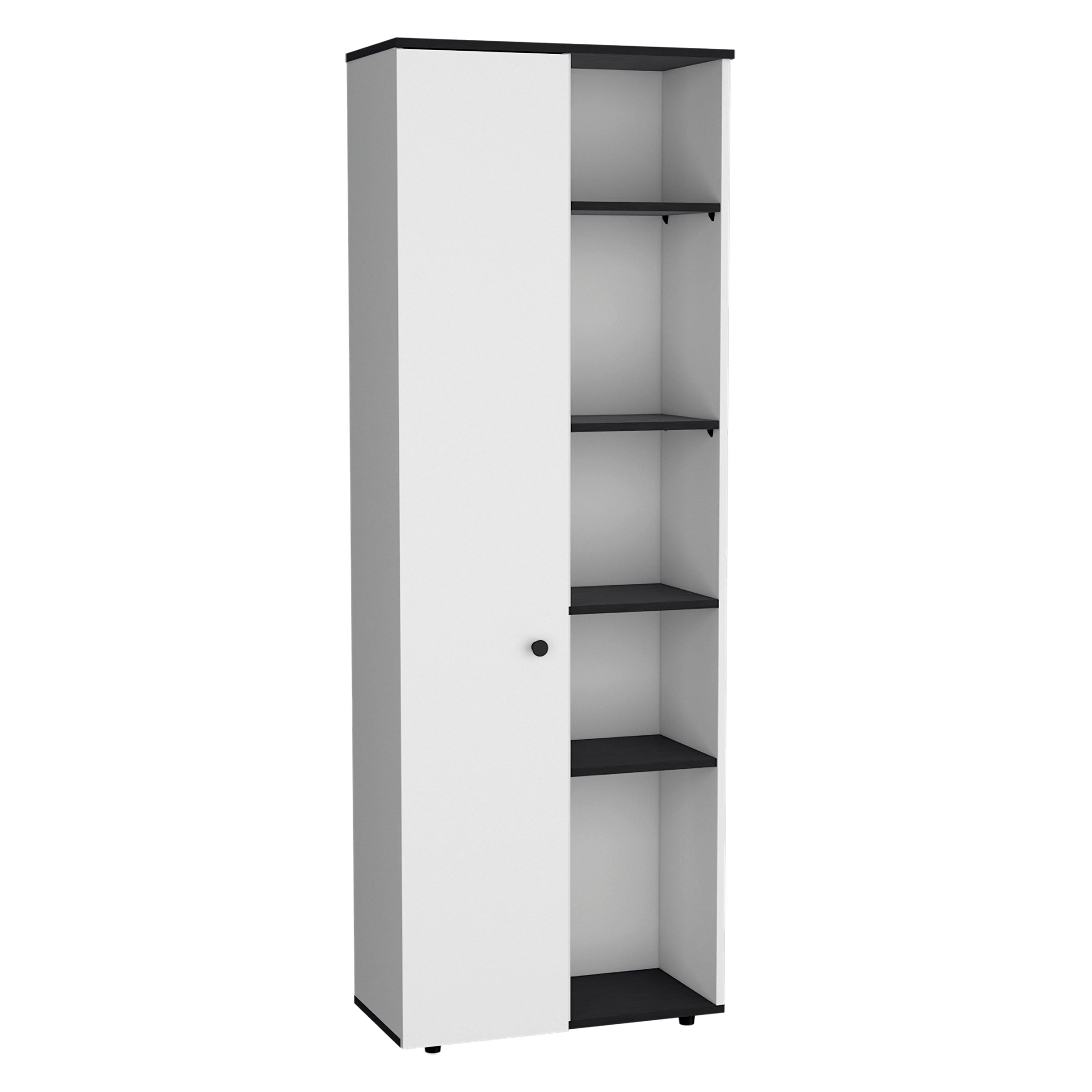 Cary 67" H Kitchen Storage Cabinet With One Door, Five Interior Shelves and Five Exterior Shelves,White/Black - Luciddepo