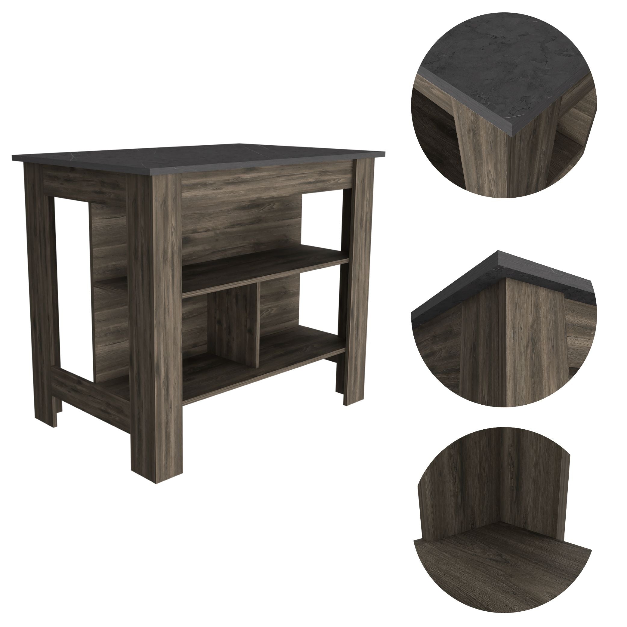 Delos Kitchen Island, Four Legs, Three Shelves, Dark Brown / Onix - Luciddepo