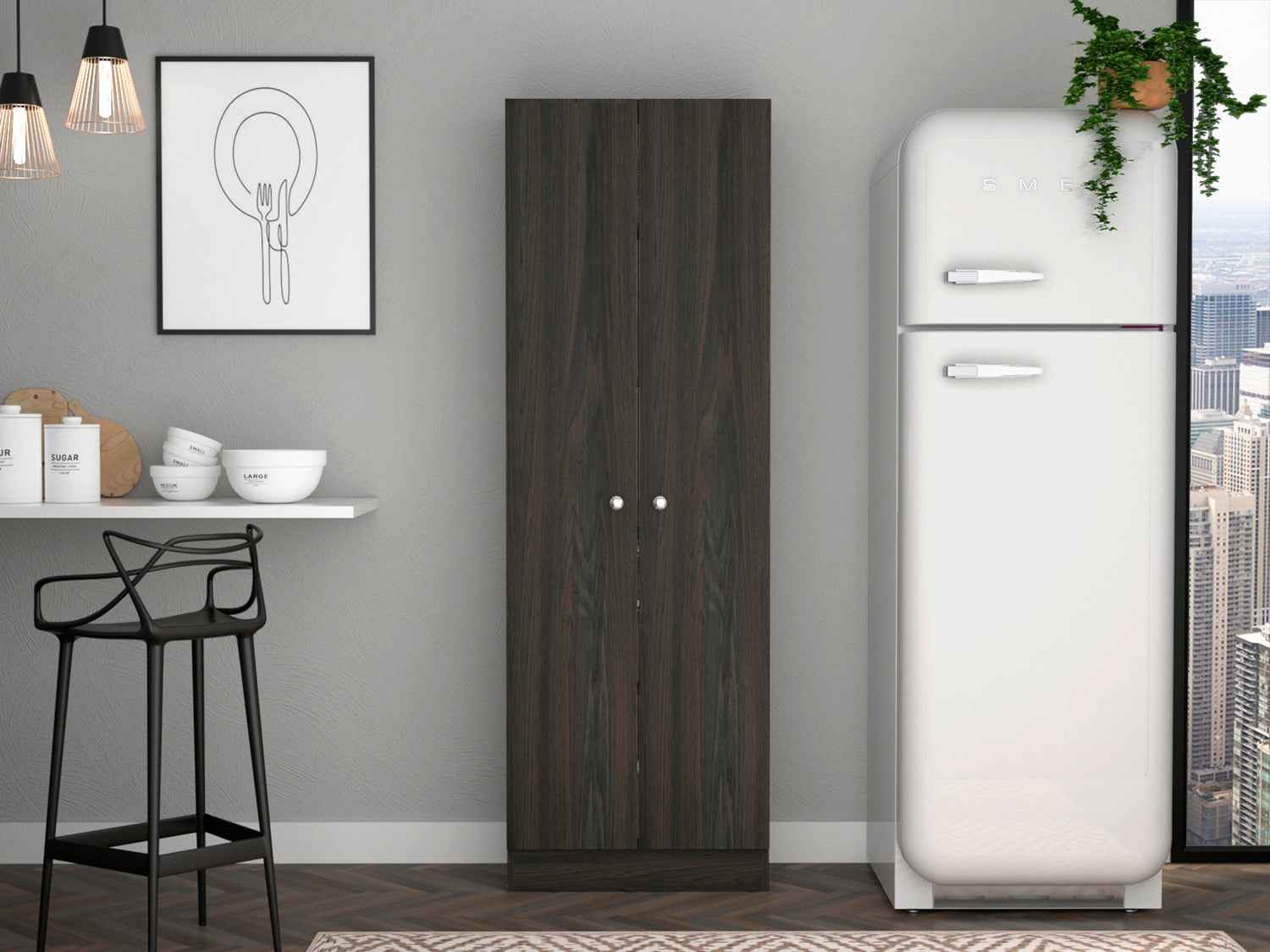 Dakari Multistorage Double Door Cabinet, Five Shelves, Carbon Espresso / Black