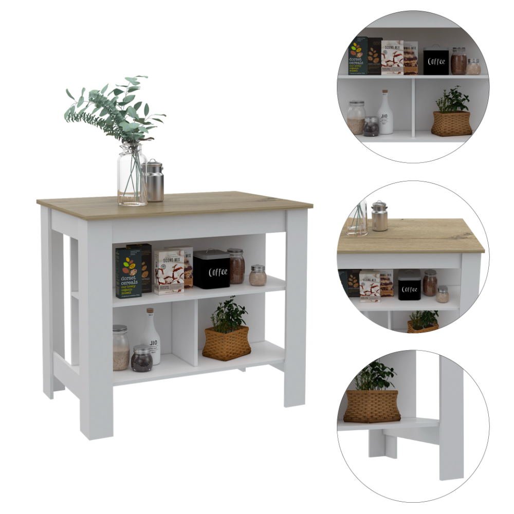 Antibacterial Delos Kitchen Island , White / Light Oak - Luciddepo