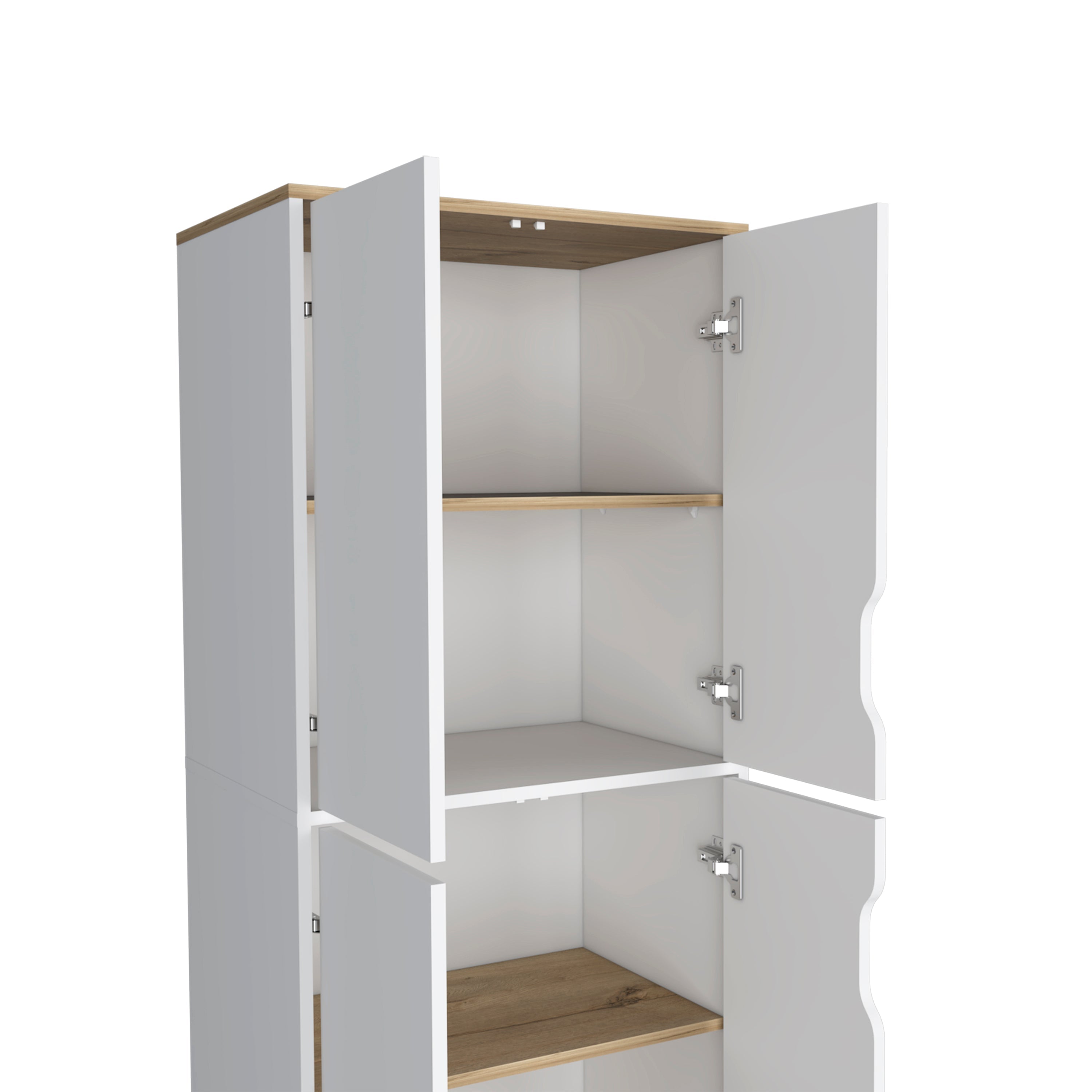 Dahoon Double Kitchen Pantry Double Kitchen Pantry, Double Door Cabinet, Four Shelves, Light Oak / White - Luciddepo