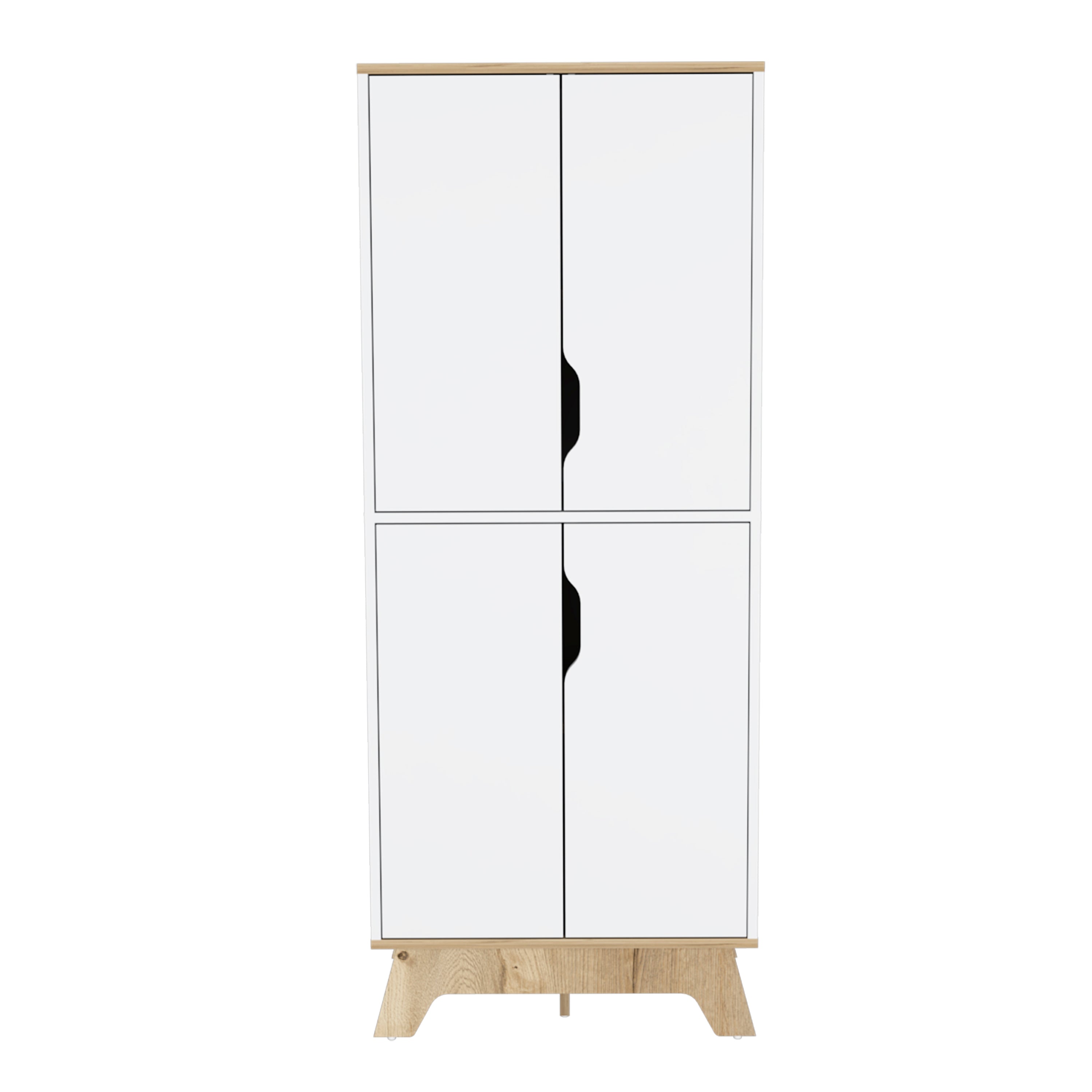 Dahoon Double Kitchen Pantry Double Kitchen Pantry, Double Door Cabinet, Four Shelves, Light Oak / White - Luciddepo