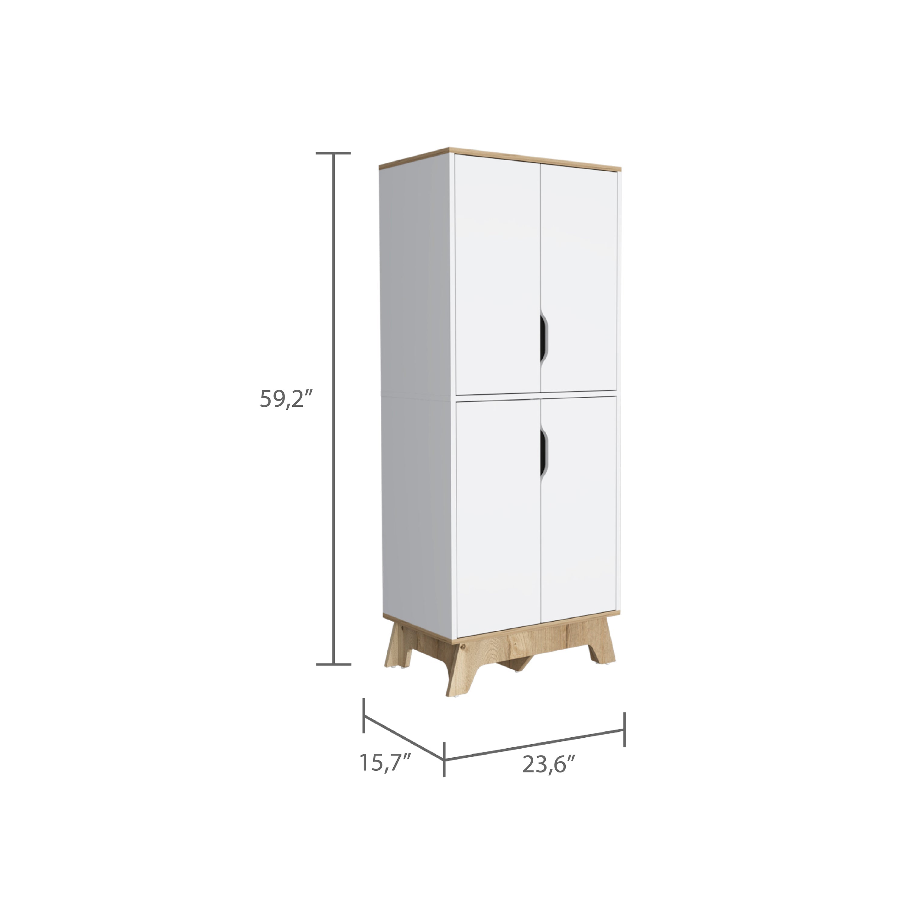 Dahoon Double Kitchen Pantry Double Kitchen Pantry, Double Door Cabinet, Four Shelves, Light Oak / White - Luciddepo