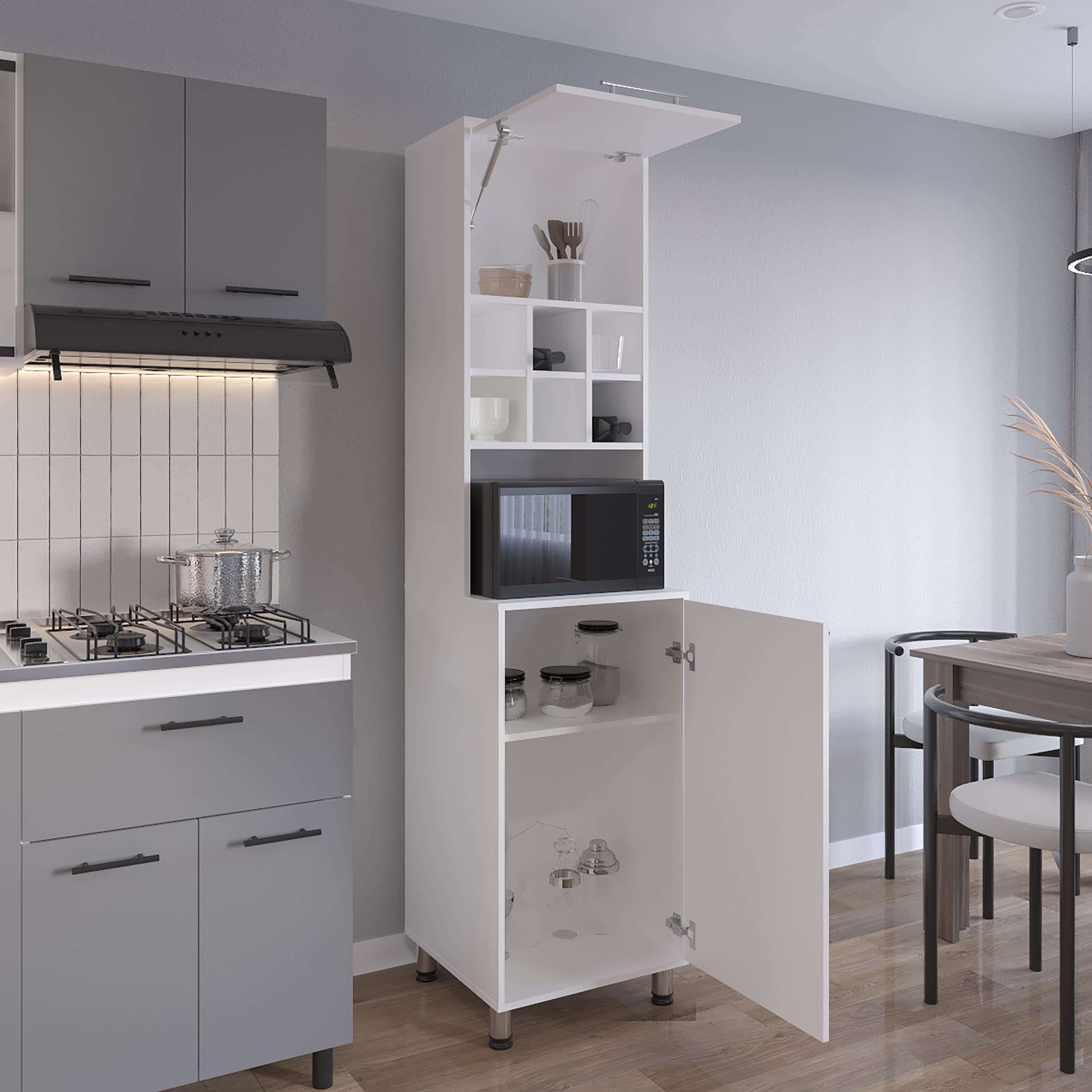 Ashford Kitchen Pantry, 2 Doors, 4 Legs, 8 Shelves, White - Luciddepo