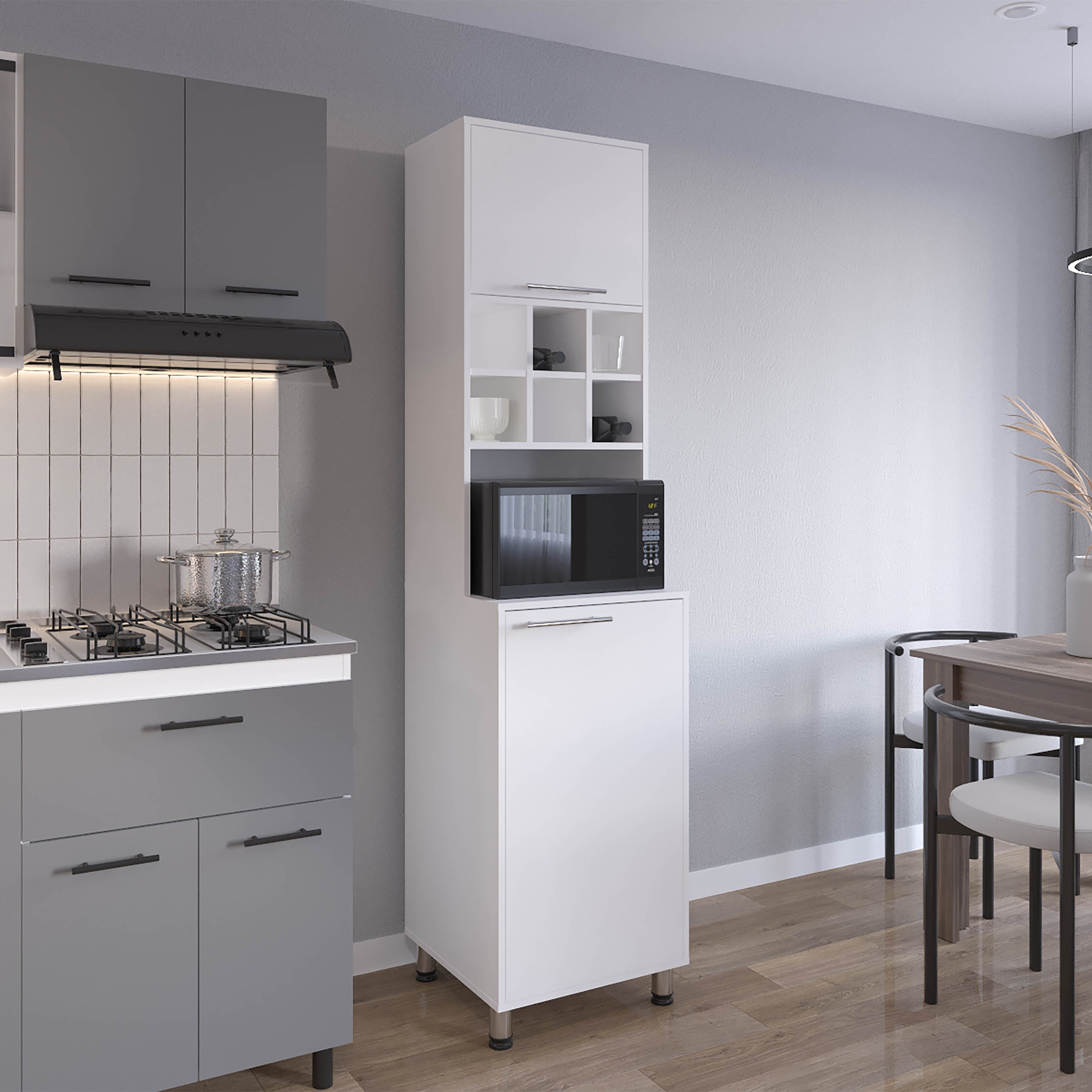 Ashford Kitchen Pantry, 2 Doors, 4 Legs, 8 Shelves, White - Luciddepo