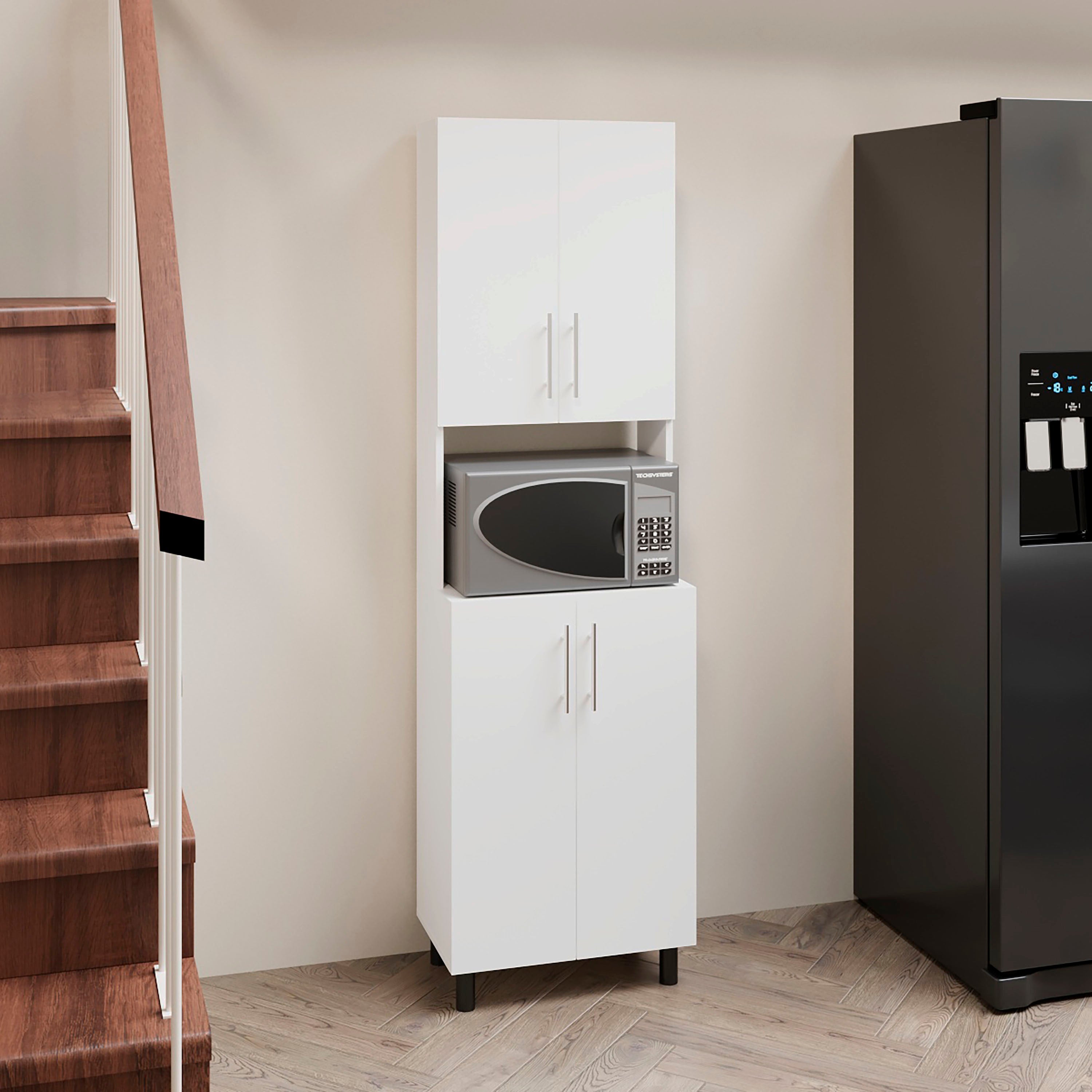 Olivet Kitchen Pantry, 4 Doors, 4 Shelves, White - Luciddepo