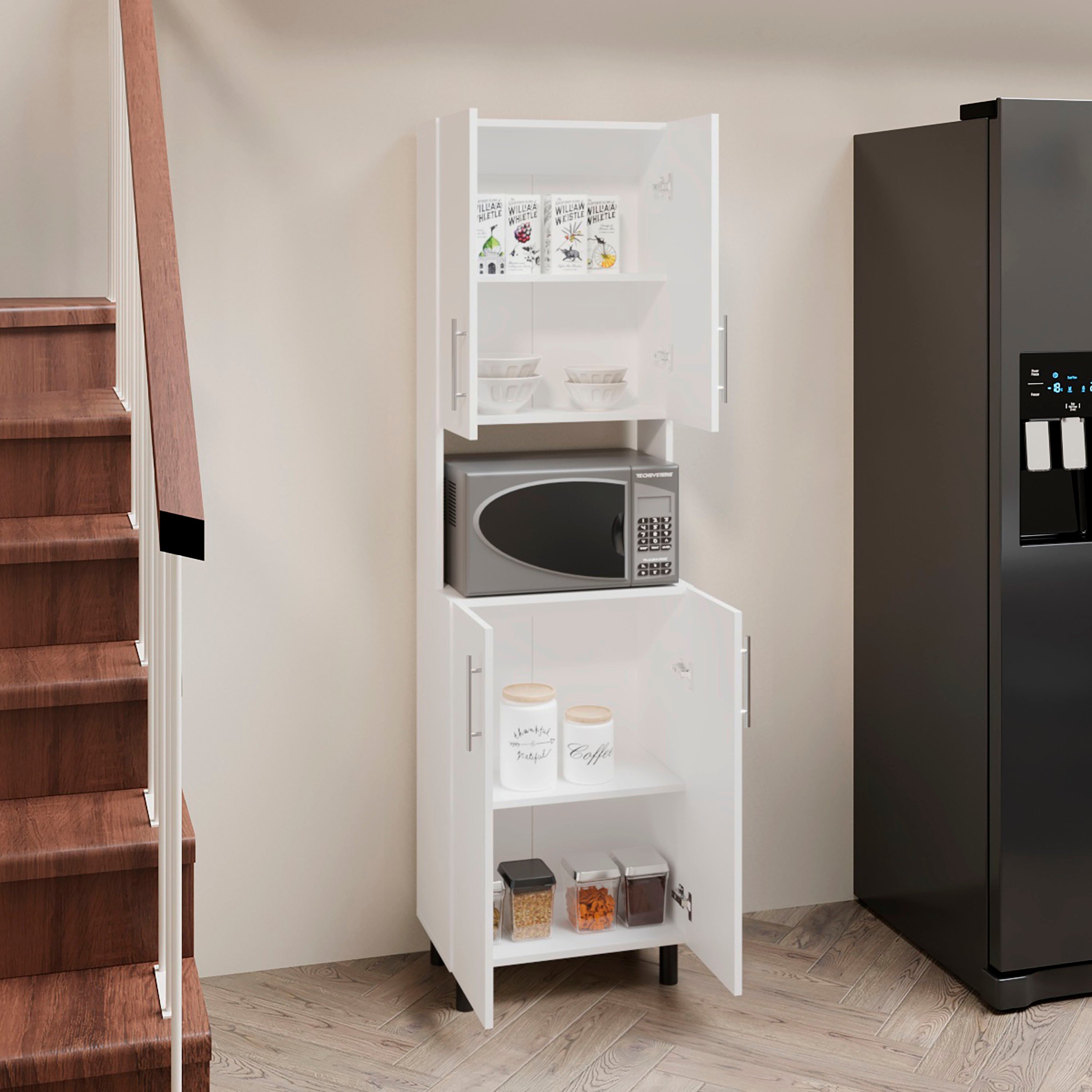 Olivet Kitchen Pantry, 4 Doors, 4 Shelves, White - Luciddepo