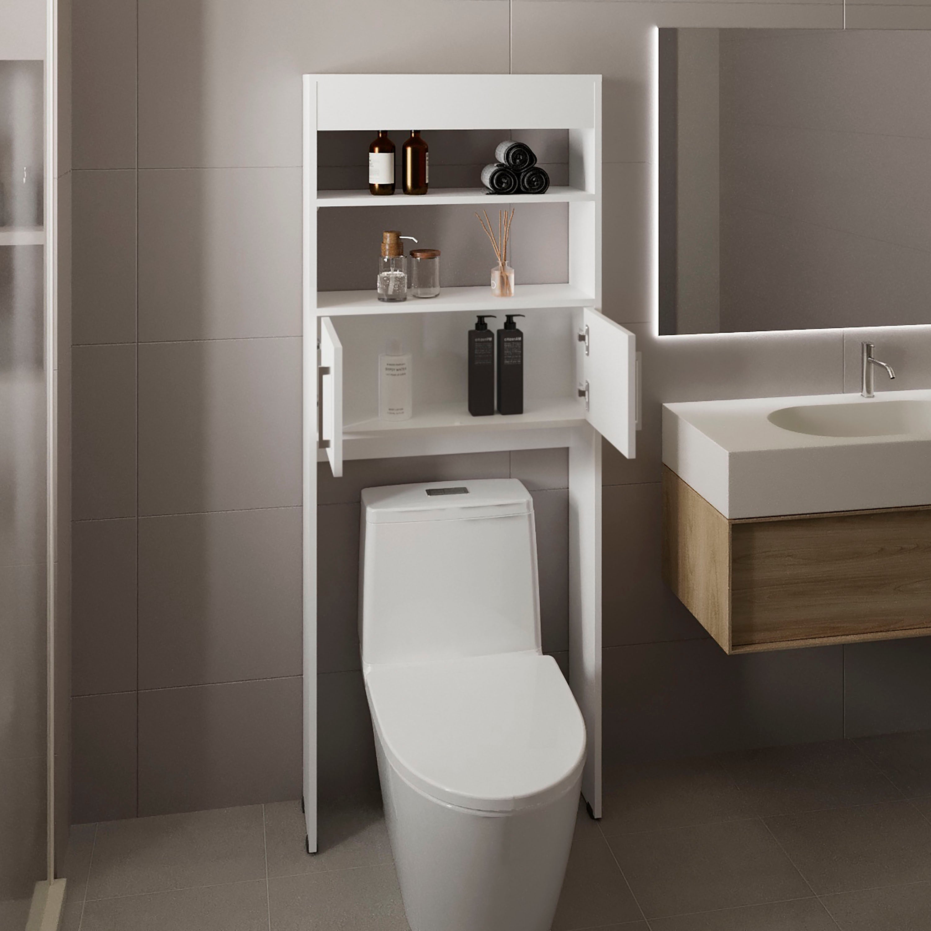 Atlas Over The Toilet Cabinet with Two Shelves and Double Door, White - Luciddepo