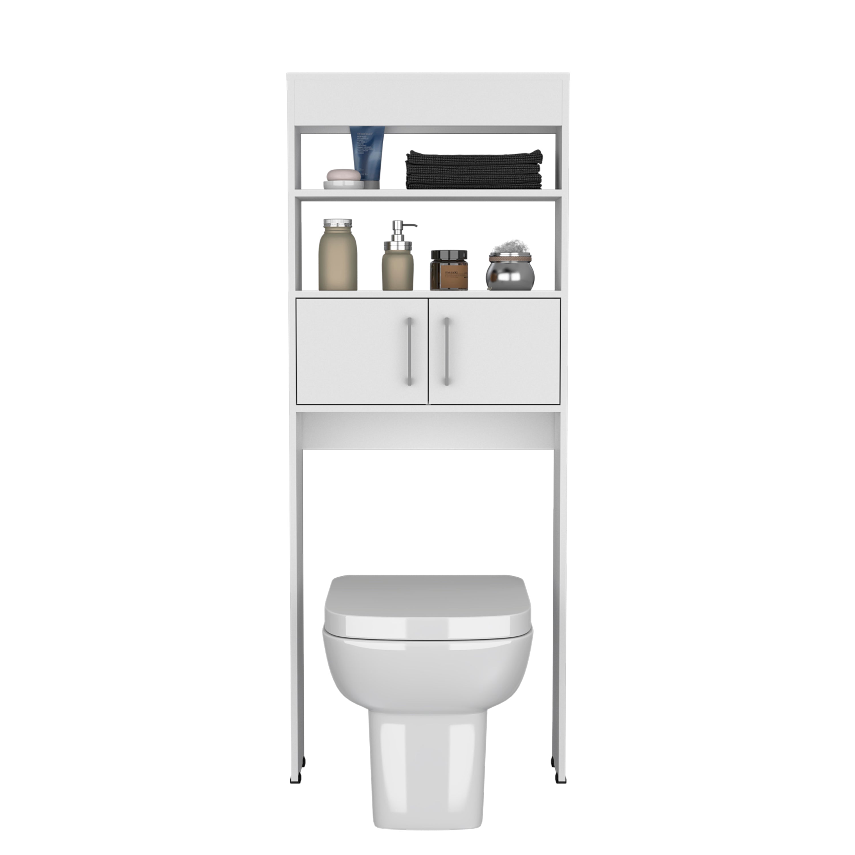 Atlas Over The Toilet Cabinet with Two Shelves and Double Door, White - Luciddepo