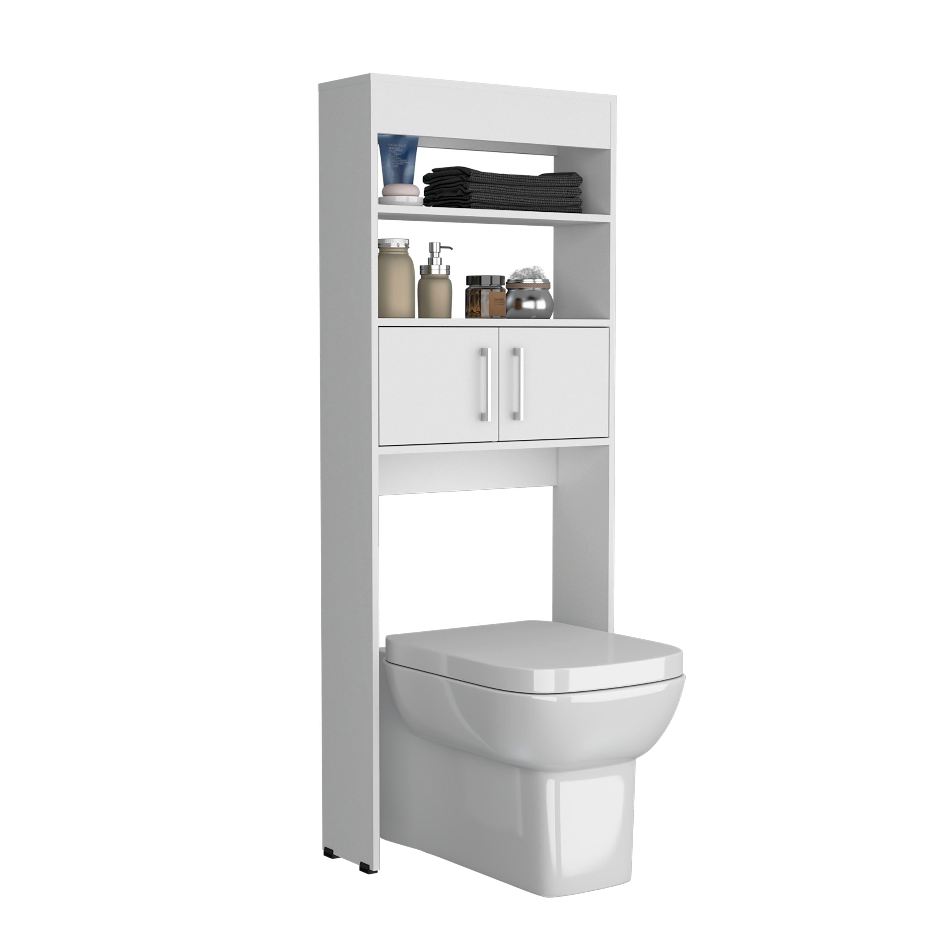 Atlas Over The Toilet Cabinet with Two Shelves and Double Door, White - Luciddepo