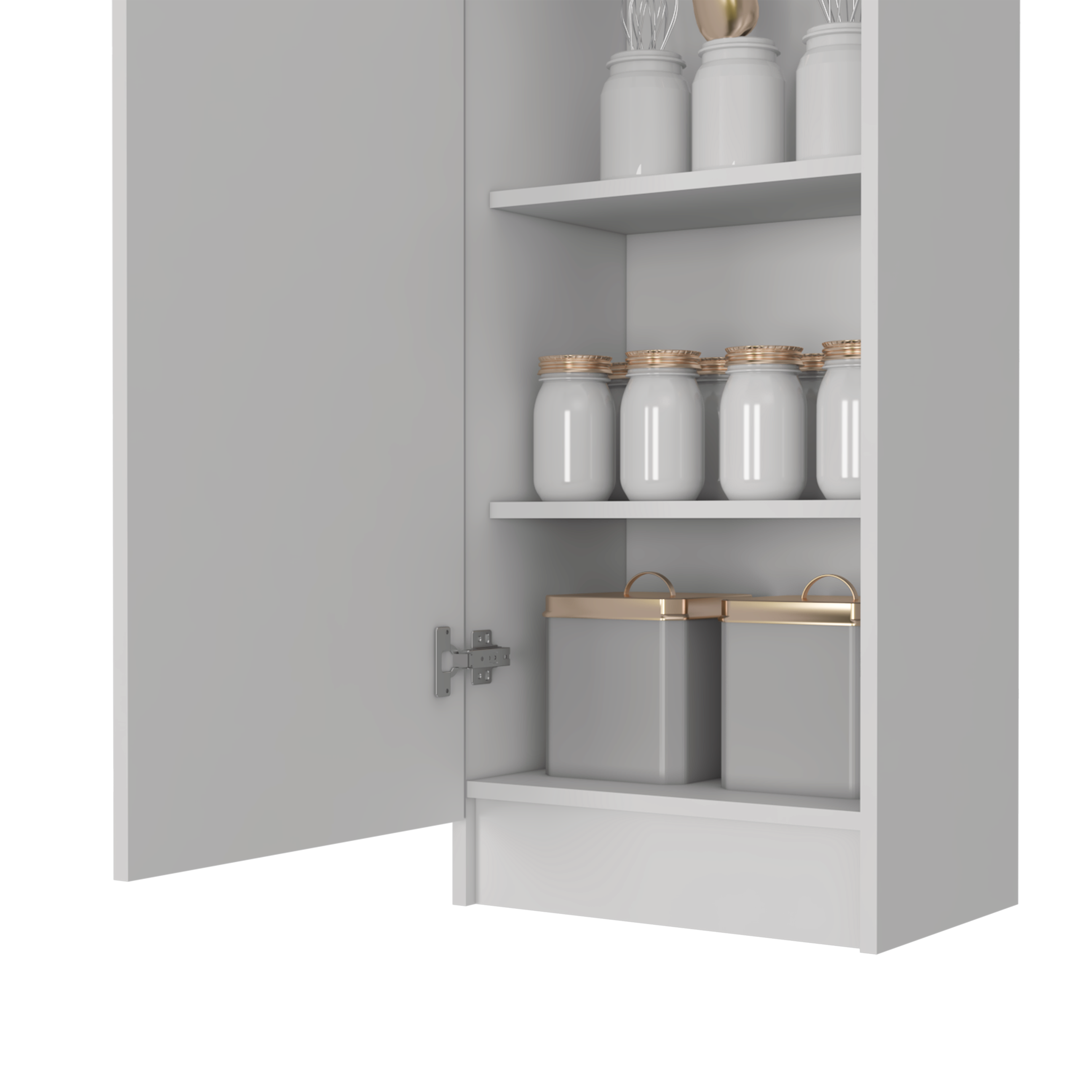 Uluru Kitchen Pantry with Single Door Cabinet and Four Interior Shelves, White - Luciddepo