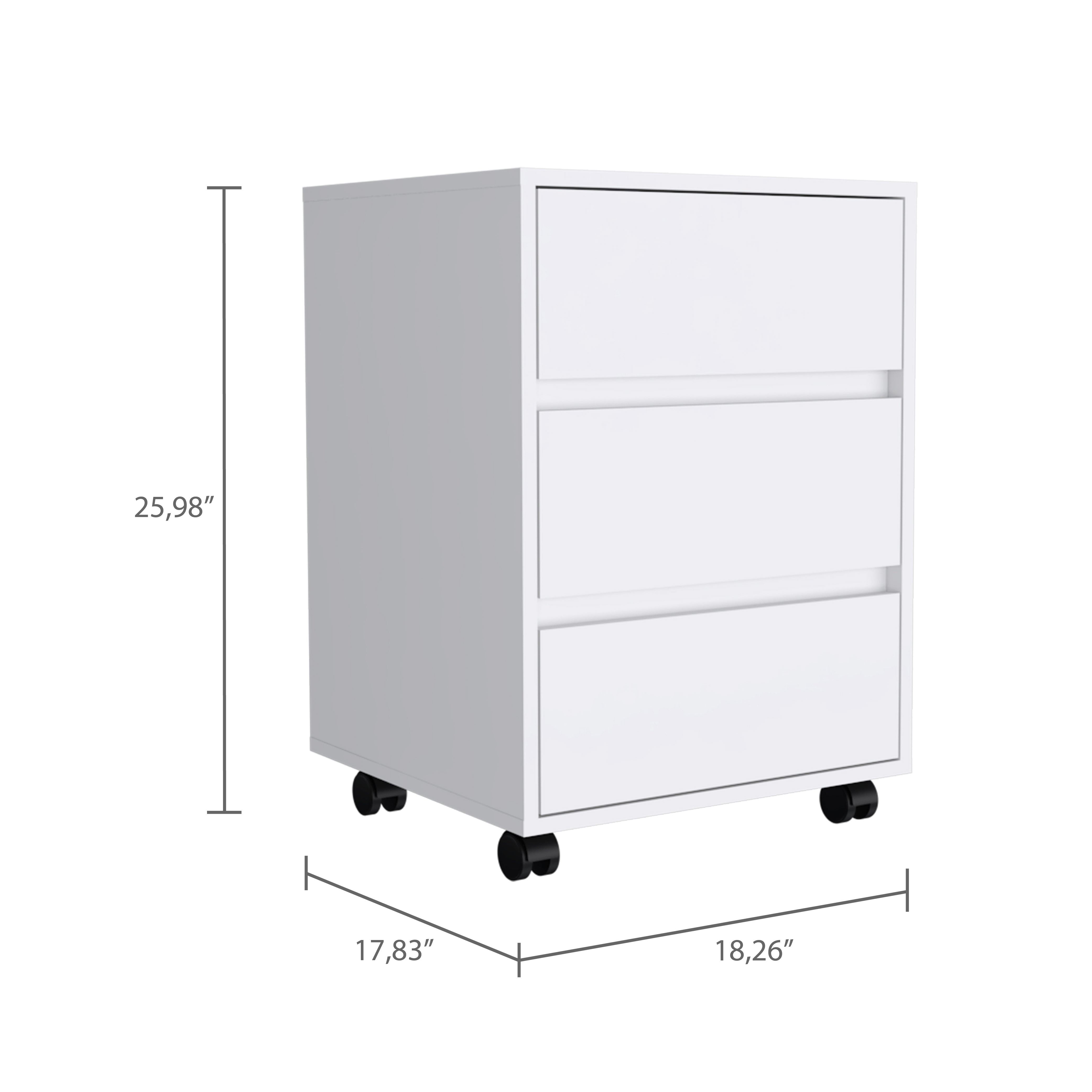 Ibero 3 Drawer Filing Cabinet, Four Casters, Three Drawers, Top Surface, White - Luciddepo