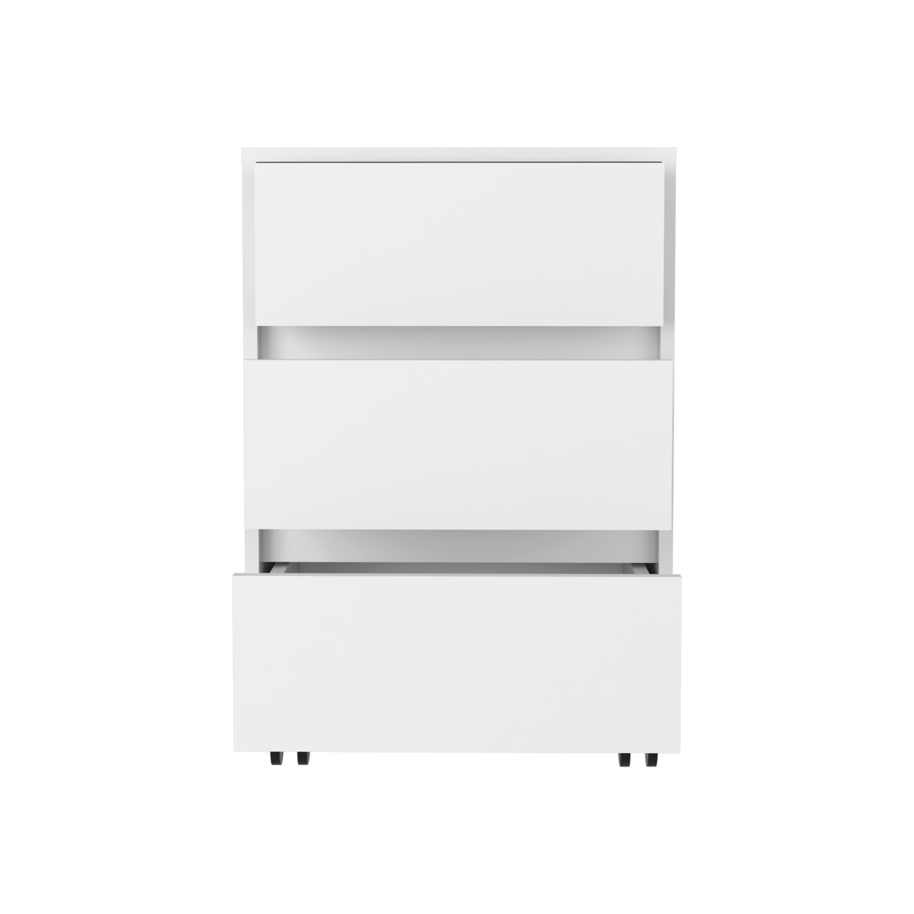 Ibero 3 Drawer Filing Cabinet, Four Casters, Three Drawers, Top Surface, White - Luciddepo