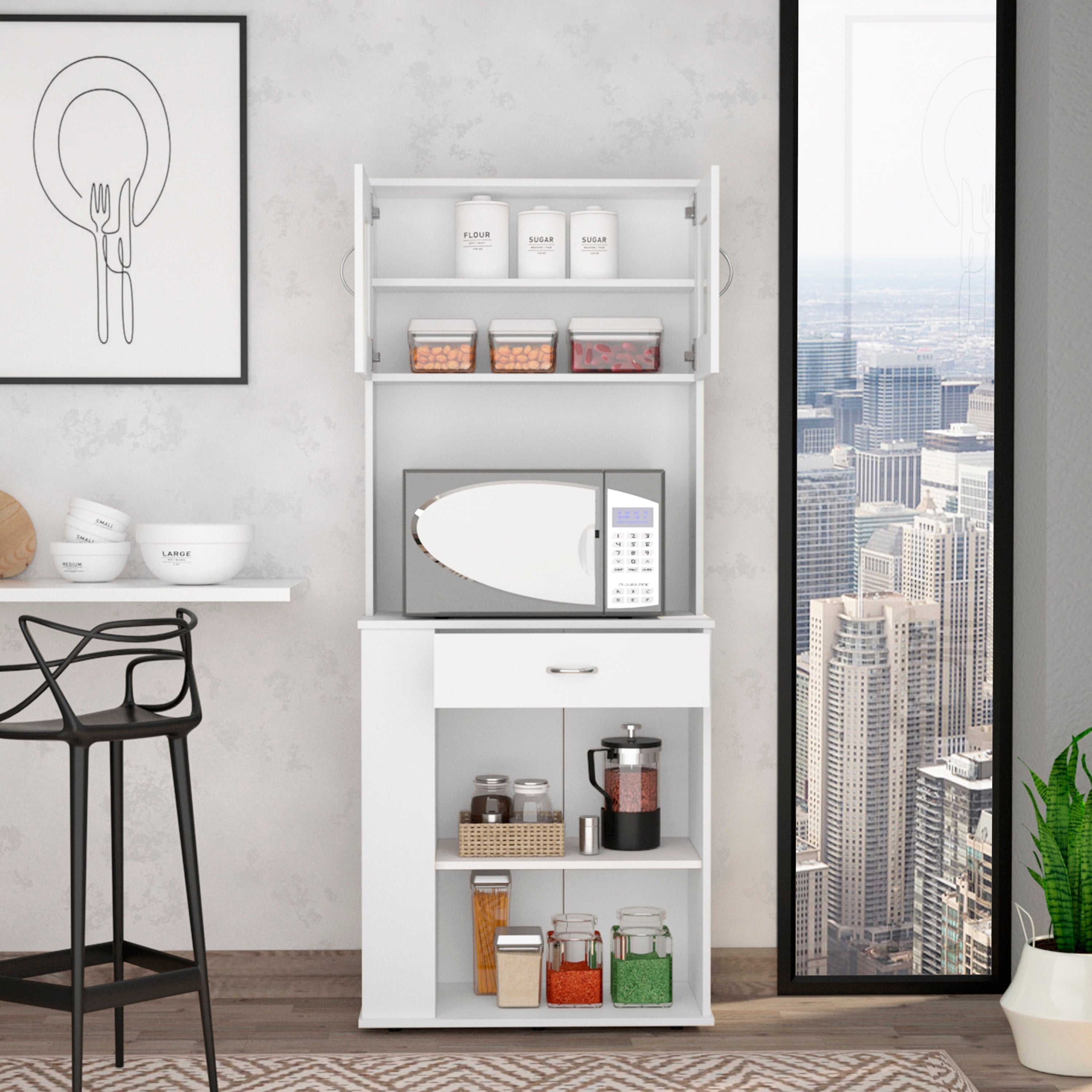 Victoria Pantry Double Door Cabinet, One Drawer, Two Shelves, Three Side Shelves, White - Luciddepo