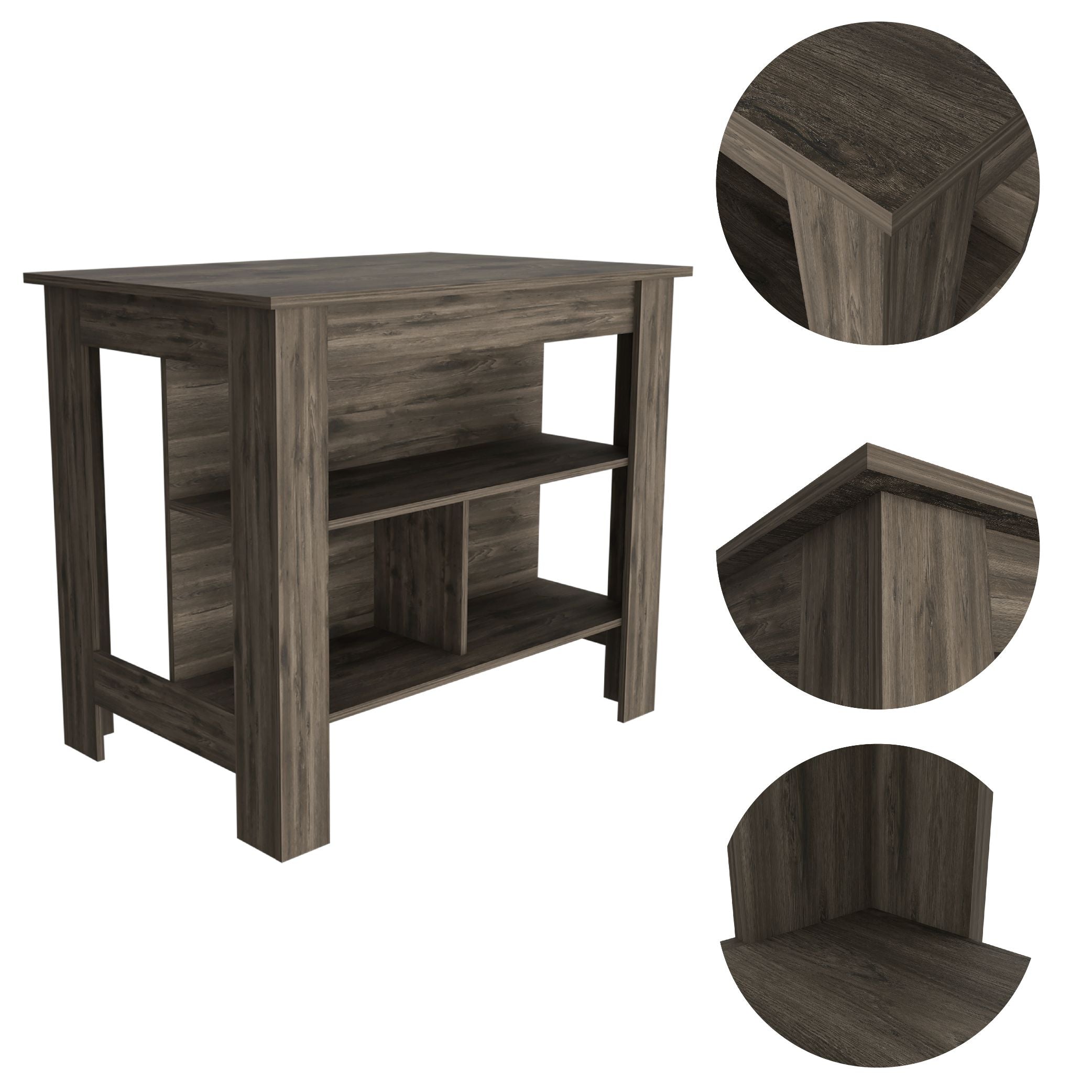 Delos Kitchen Island, Four Legs, Three Shelves, Dark Brown - Luciddepo