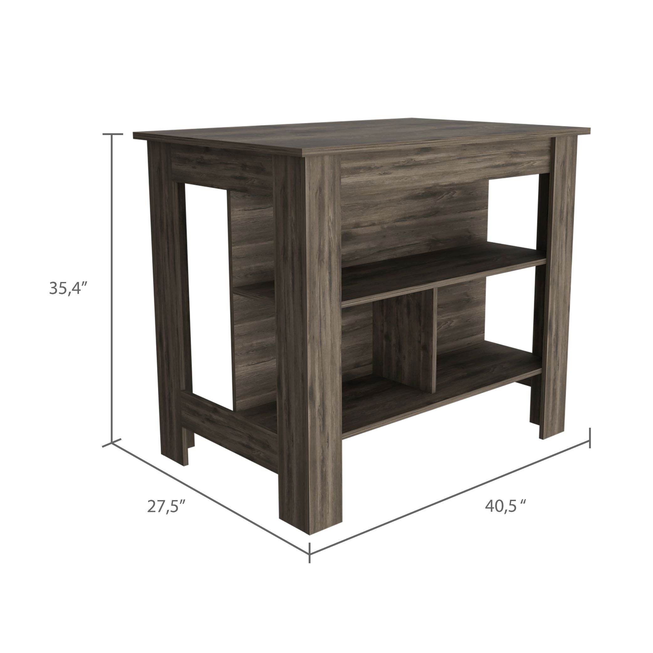Delos Kitchen Island, Four Legs, Three Shelves, Dark Brown - Luciddepo