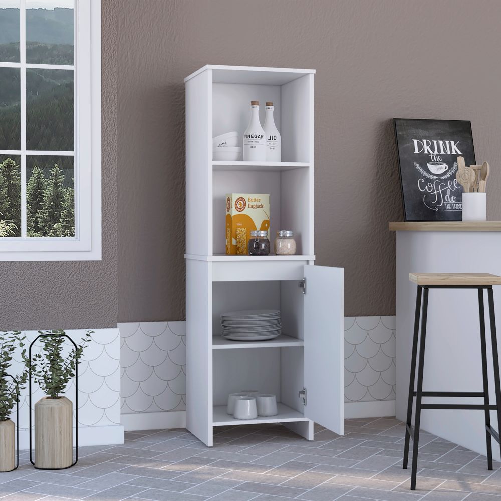 Romulo Kitchen Pantry, Two External Shelves, Single Door Cabinet, Two Interior Shelves, White - Luciddepo