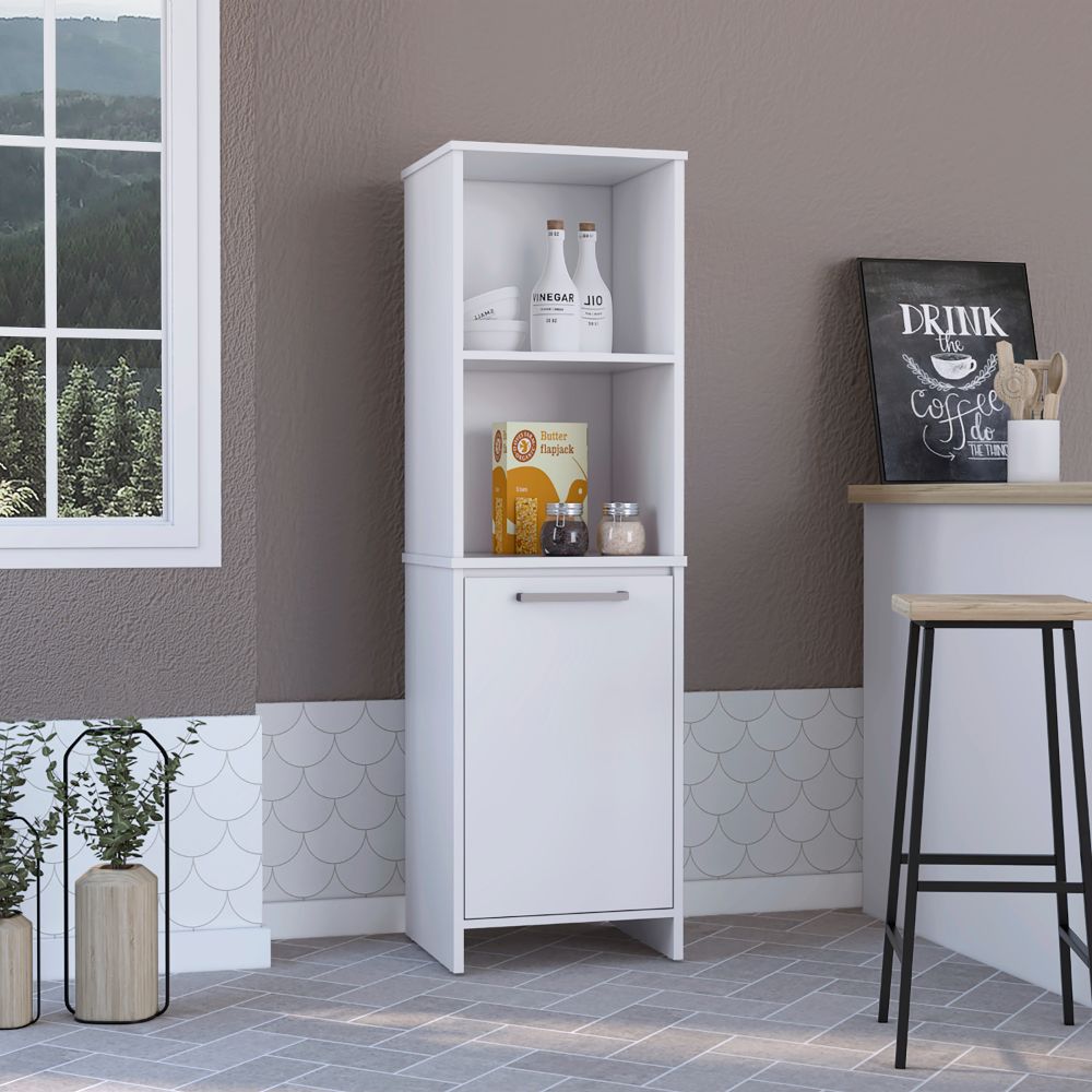 Romulo Kitchen Pantry, Two External Shelves, Single Door Cabinet, Two Interior Shelves, White - Luciddepo
