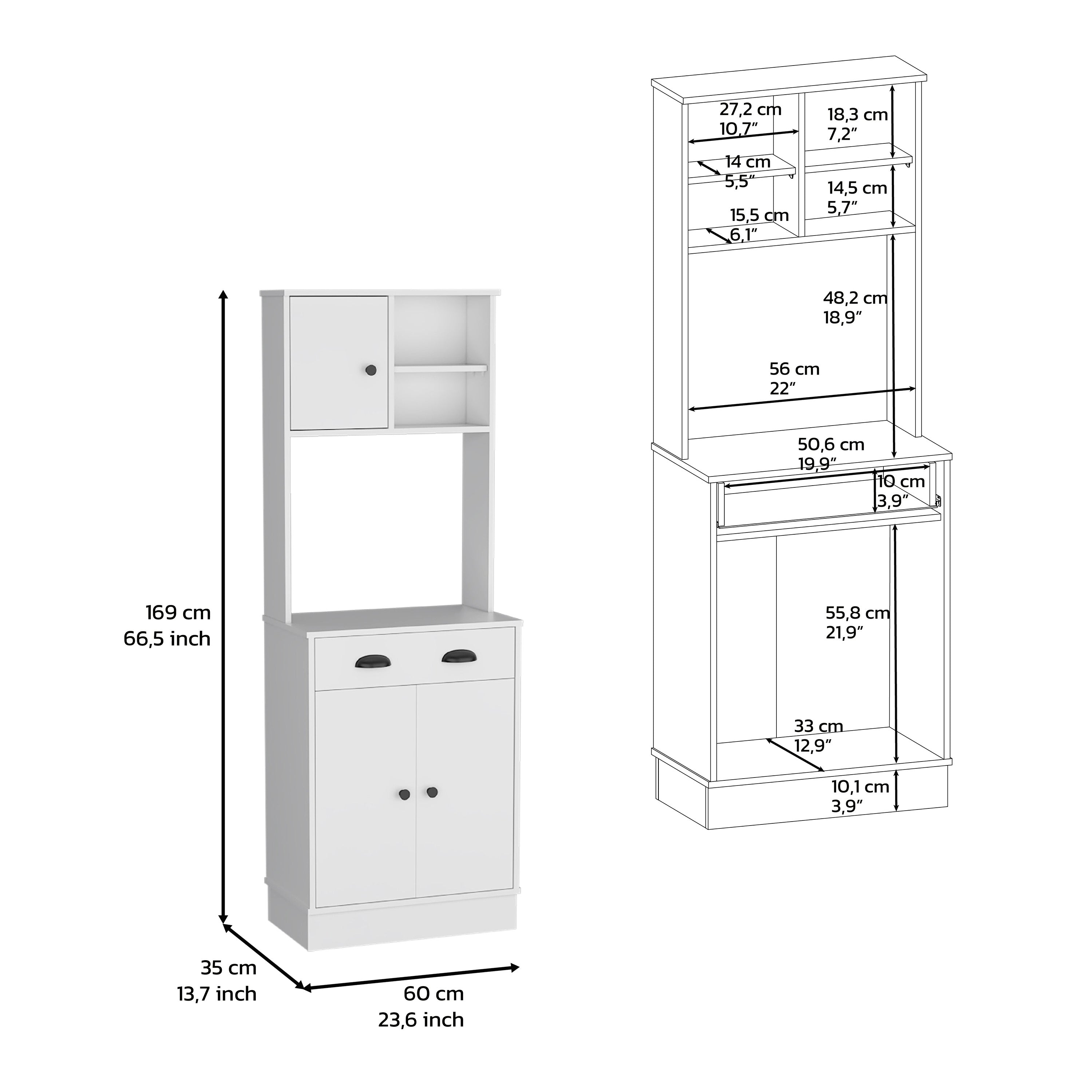 Selmer Pantry Cabinet with Drawer and 3-Doors, White - Luciddepo