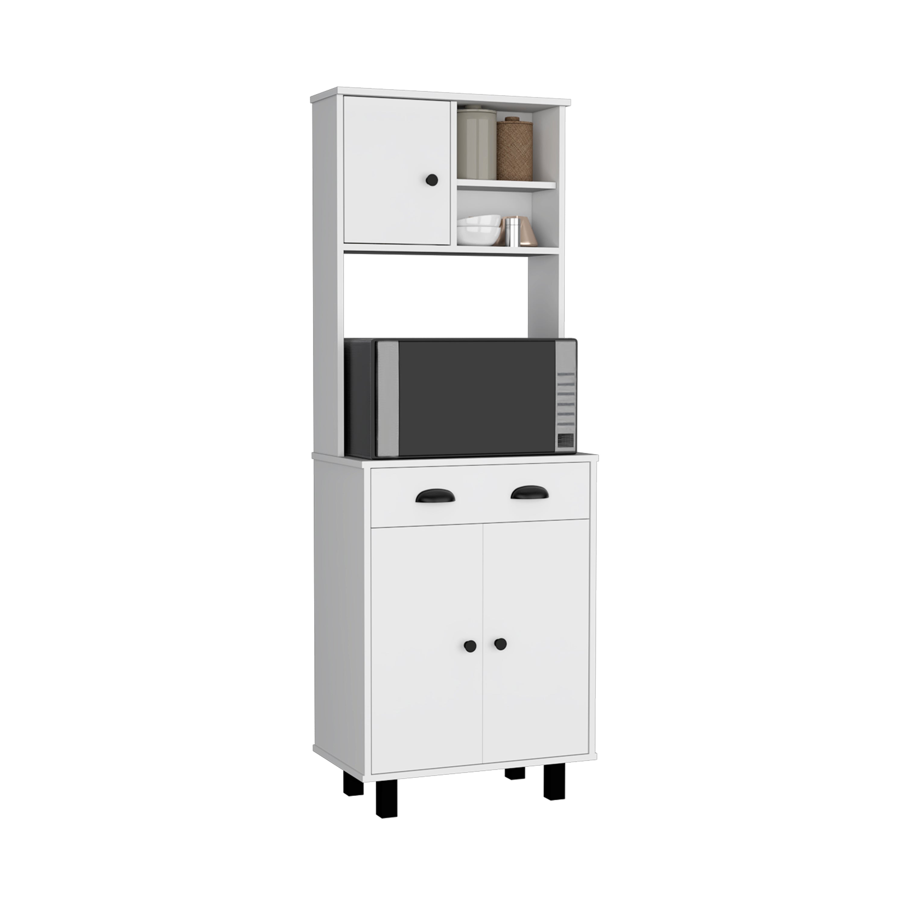 Waco 67" H Kitchen Pantry with Two Cabinets, Two Open Shelves, and One Drawer,White - Luciddepo
