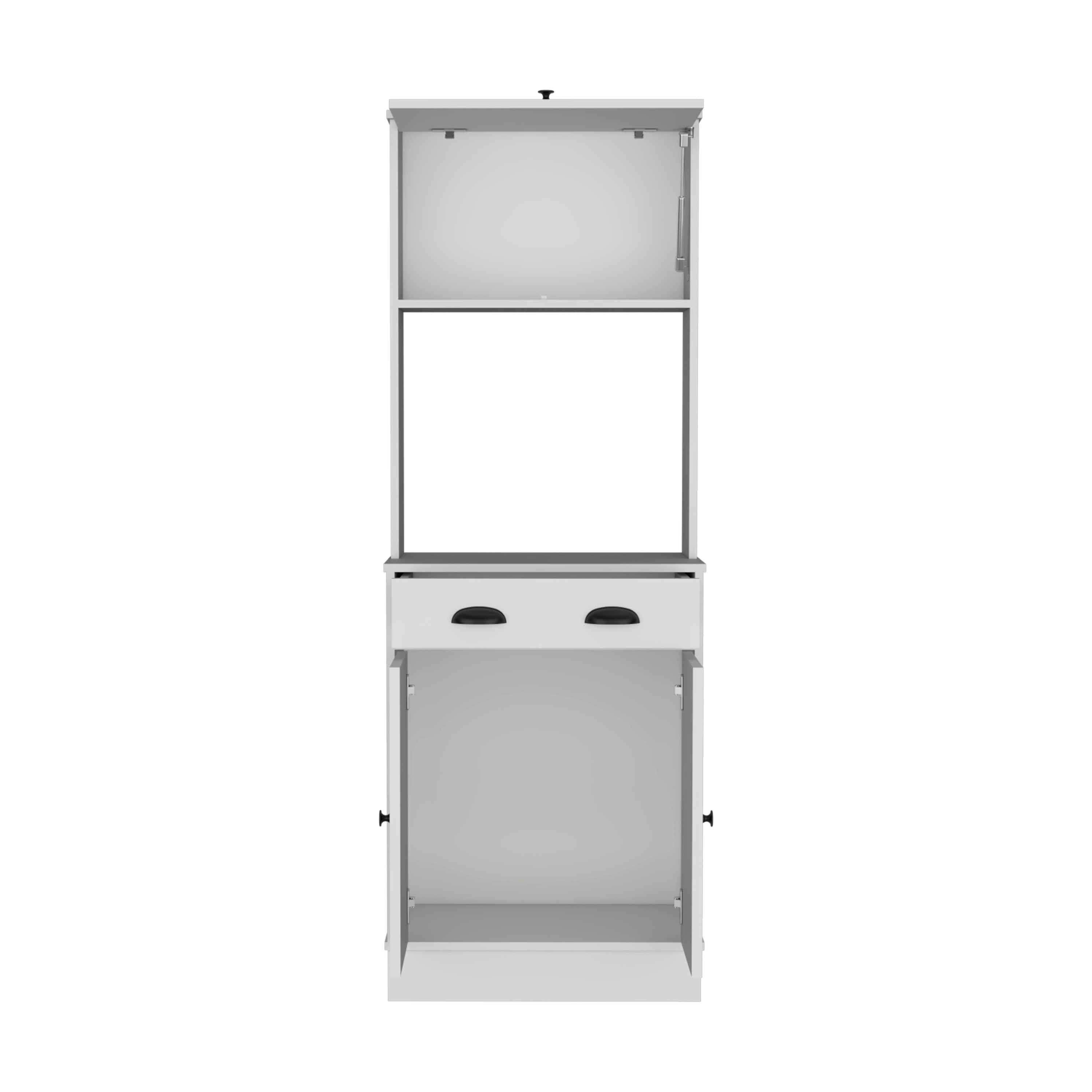 Apex 66.3" H Kitchen Pantry with Drawer, 2 Cabinets, and Microwave Stand, White - Luciddepo