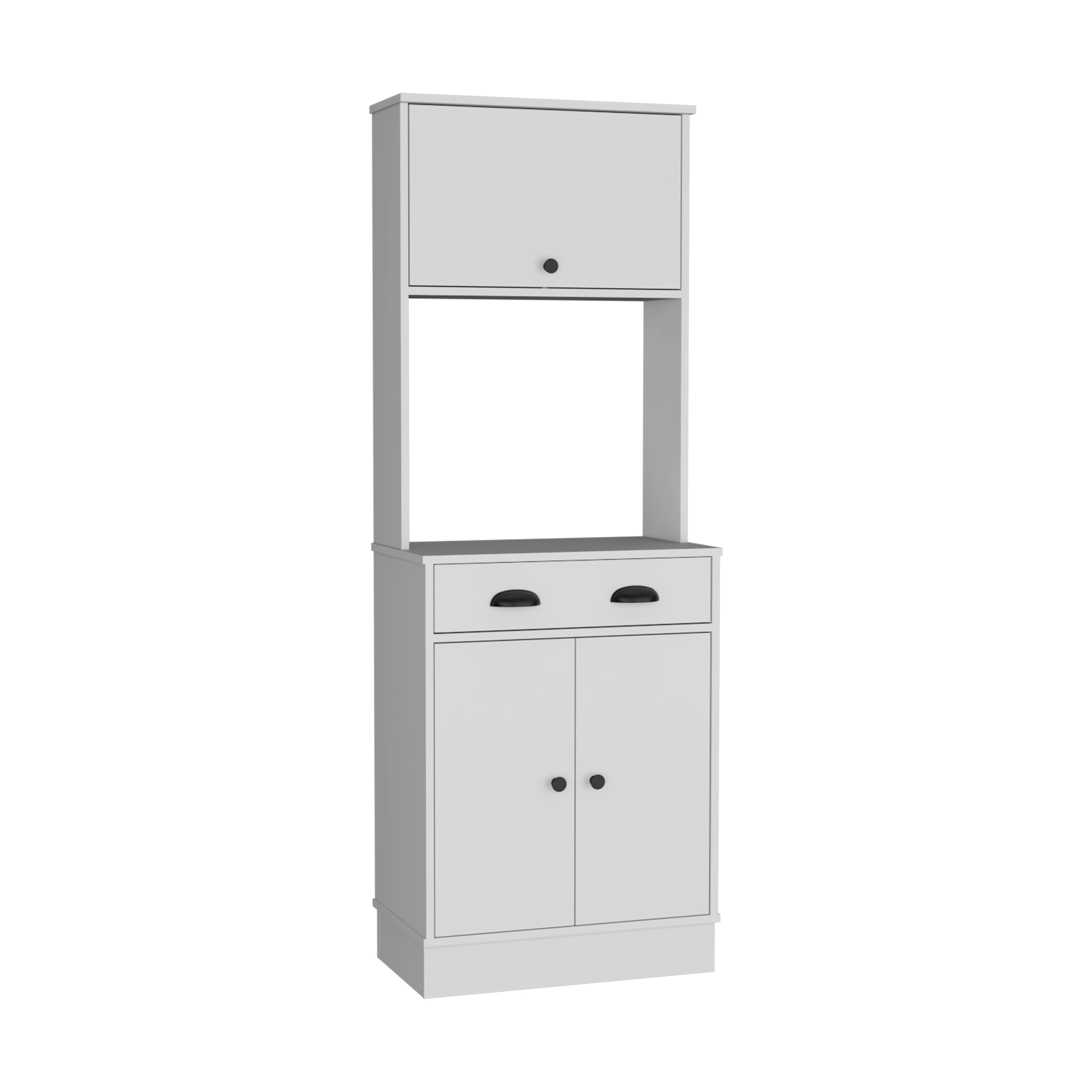 Apex 66.3" H Kitchen Pantry with Drawer, 2 Cabinets, and Microwave Stand, White - Luciddepo